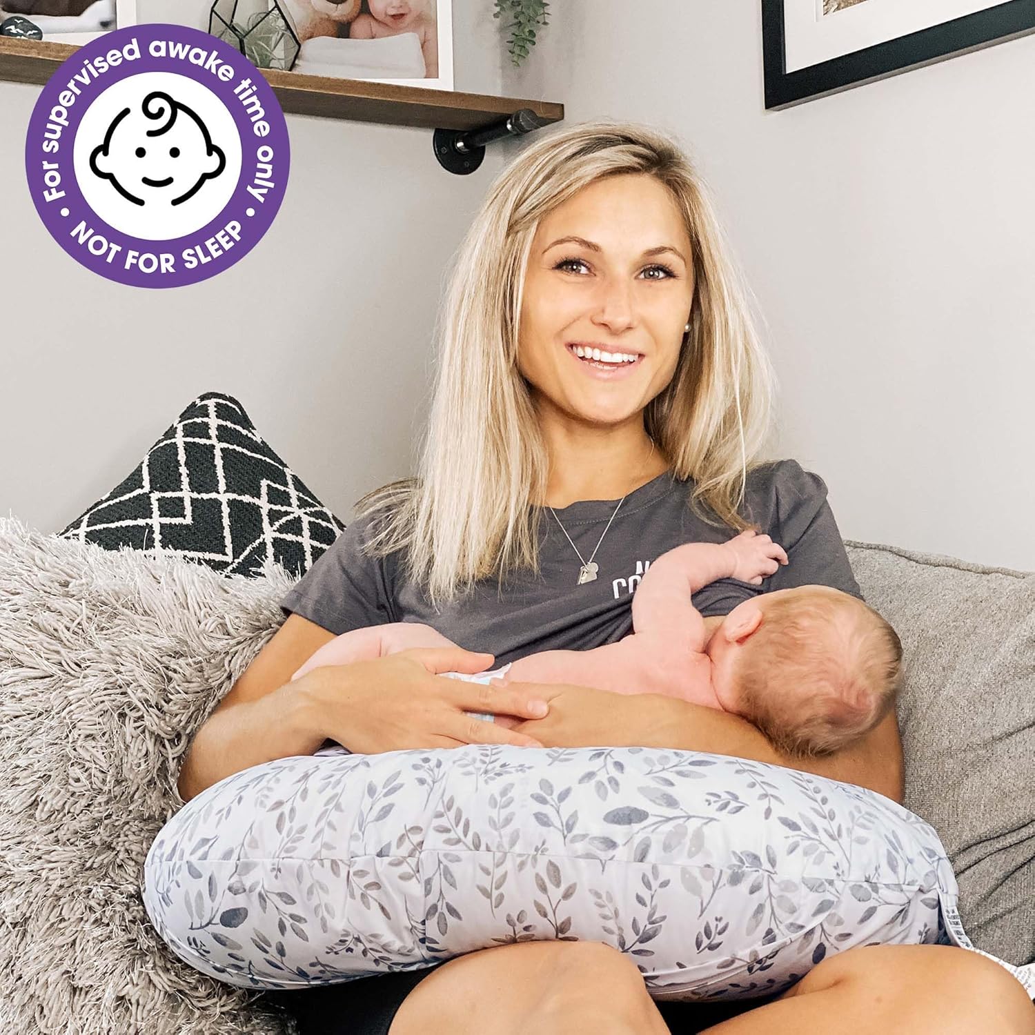 Boppy Original Nursing Pillow Gray Taupe Leaves