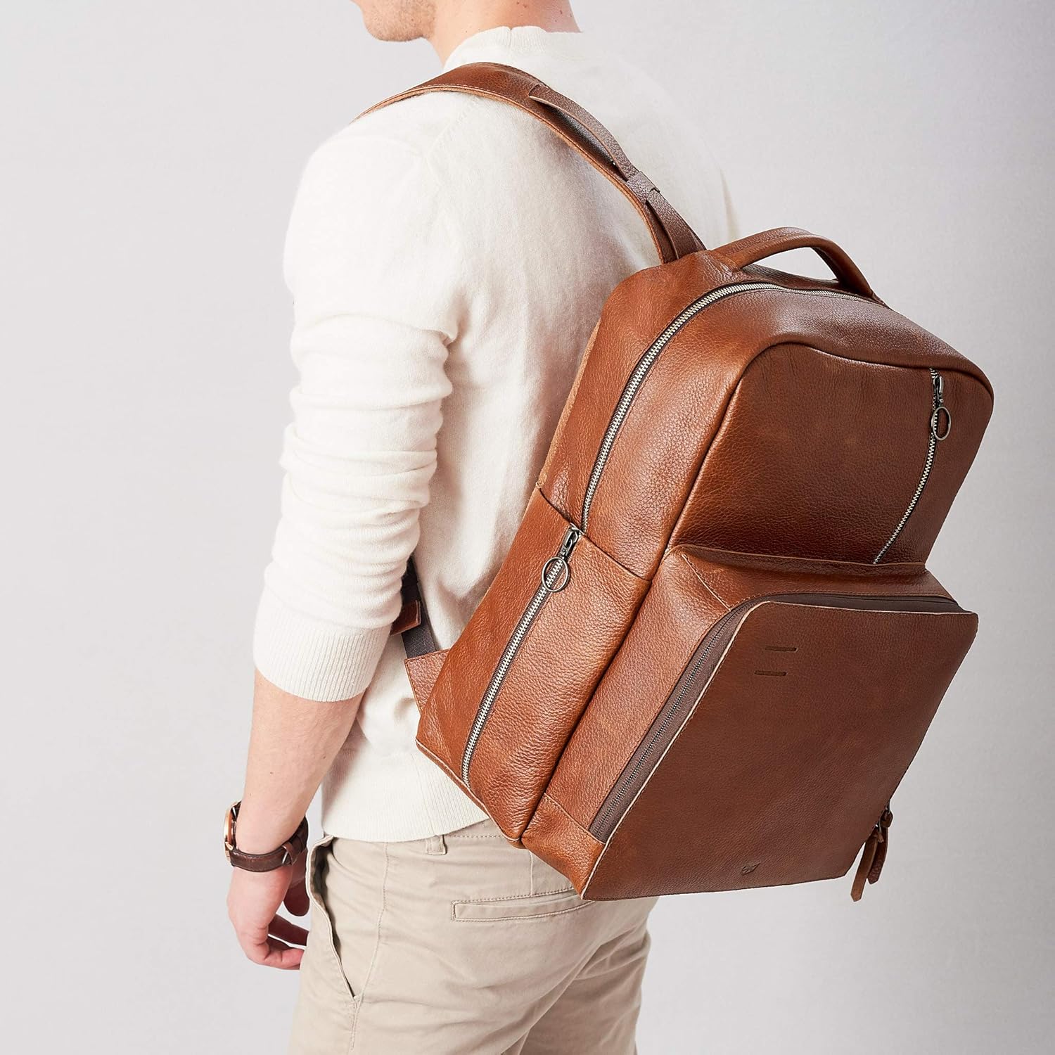 Tan Leather Diaper Bag Backpack for Mom and Dad