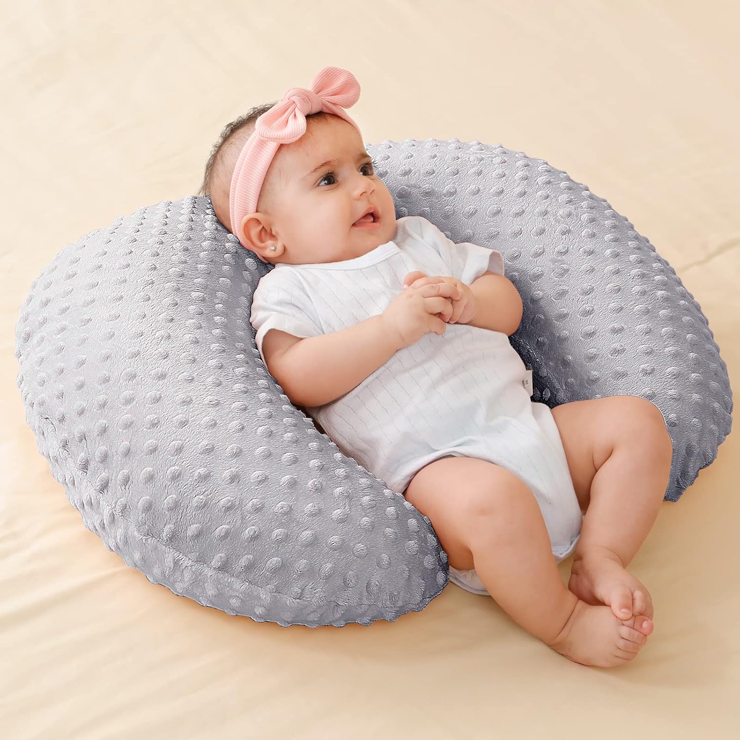 QUENESS Nursing Pillow with Soft Cover Tummy Time Bottle Feeding Support