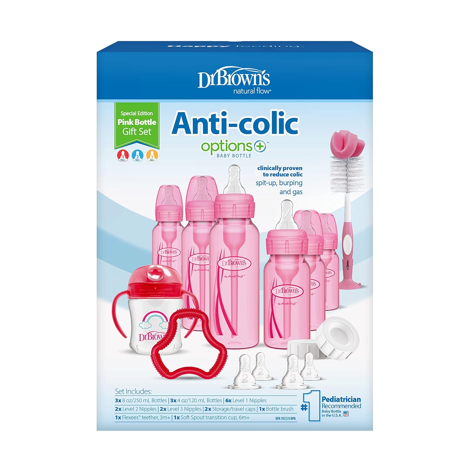 Dr Browns Natural Flow Anti-Colic Gift Set with Pink Accents