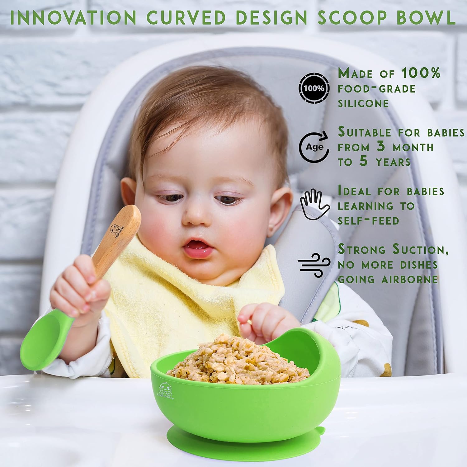 Digi Baby Led Weaning 7 Piece Silicone Feeding Set - Green