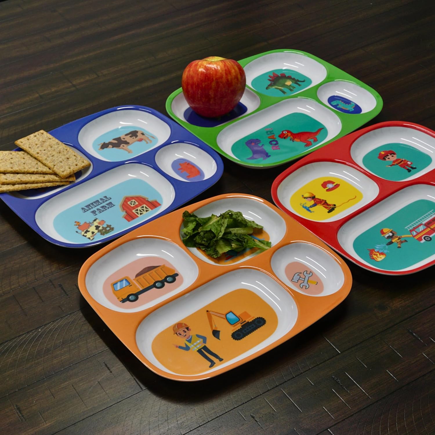 4Es Novelty Set of 4 Melamine Dinner Plates for Kids