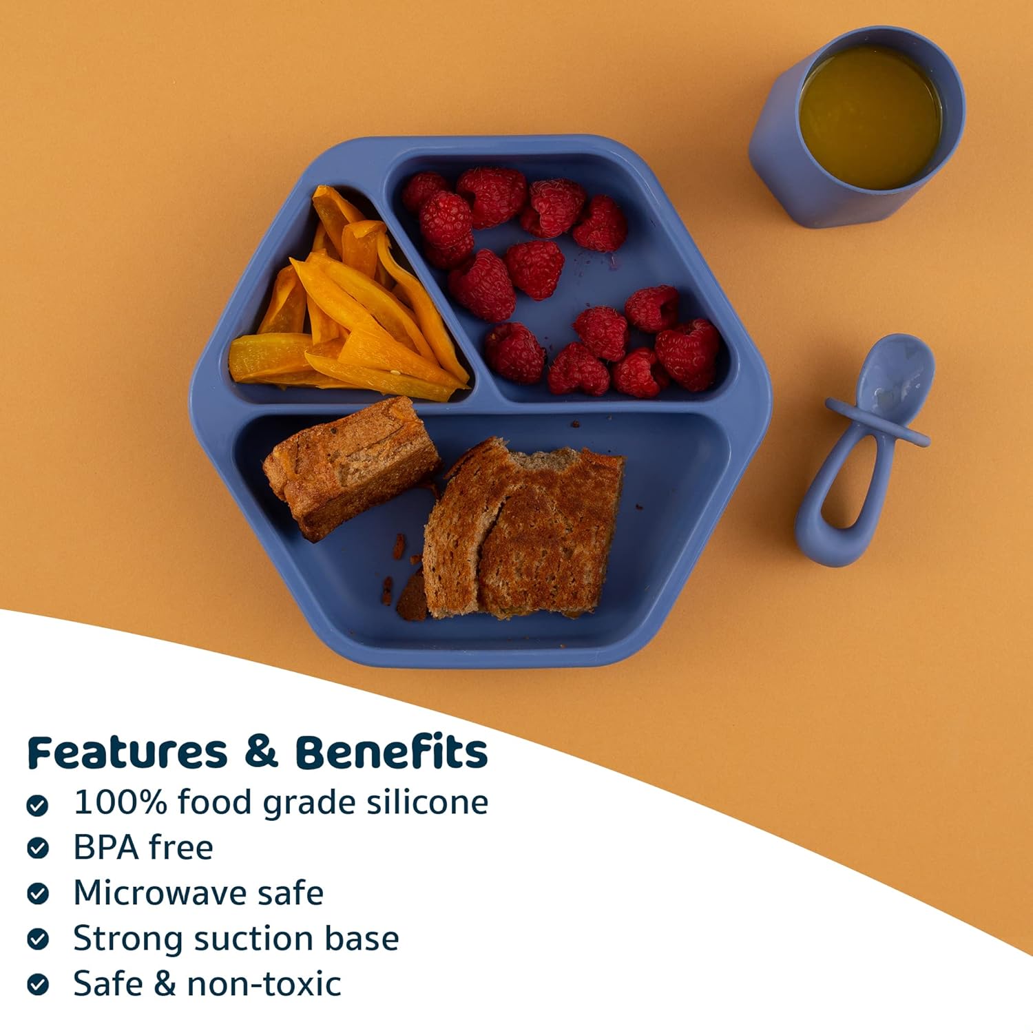 Tiny Twinkle Indigo Suction Baby Plate for Self-Feeding