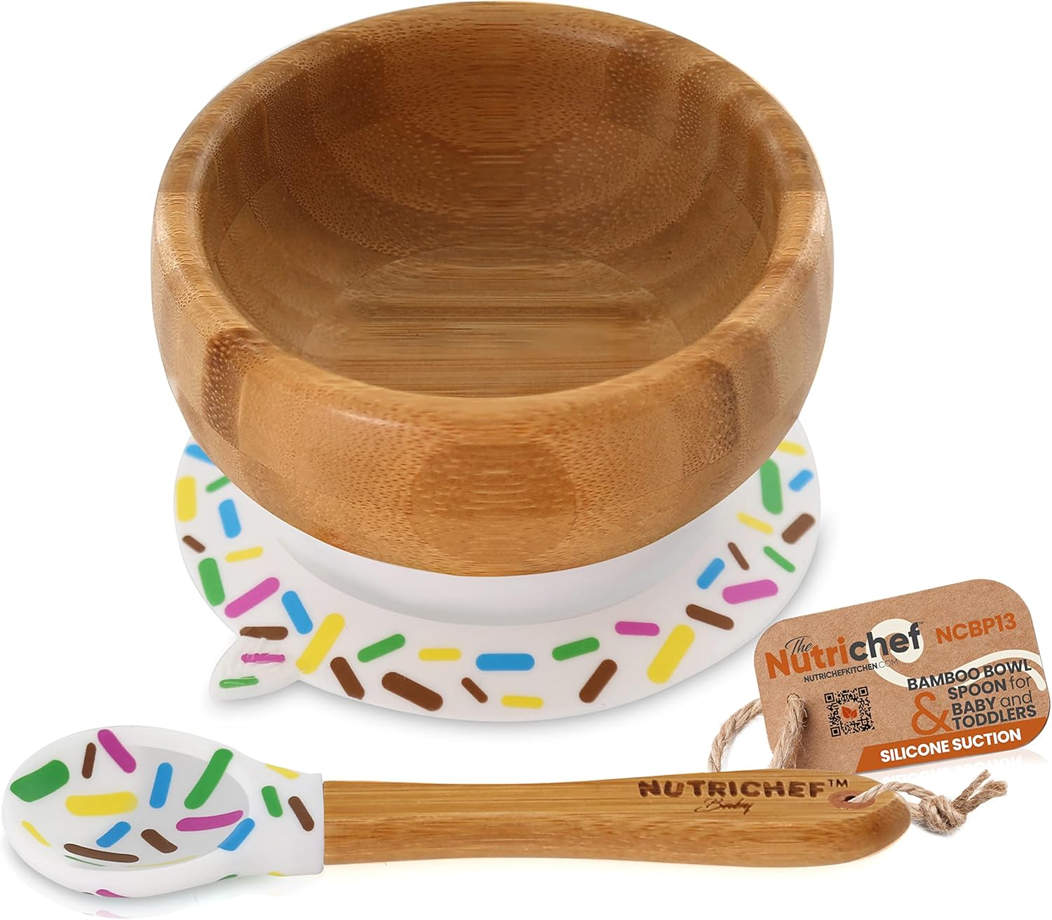 NutriChef Bamboo Feeding Bowl with Spoon and Suction Base