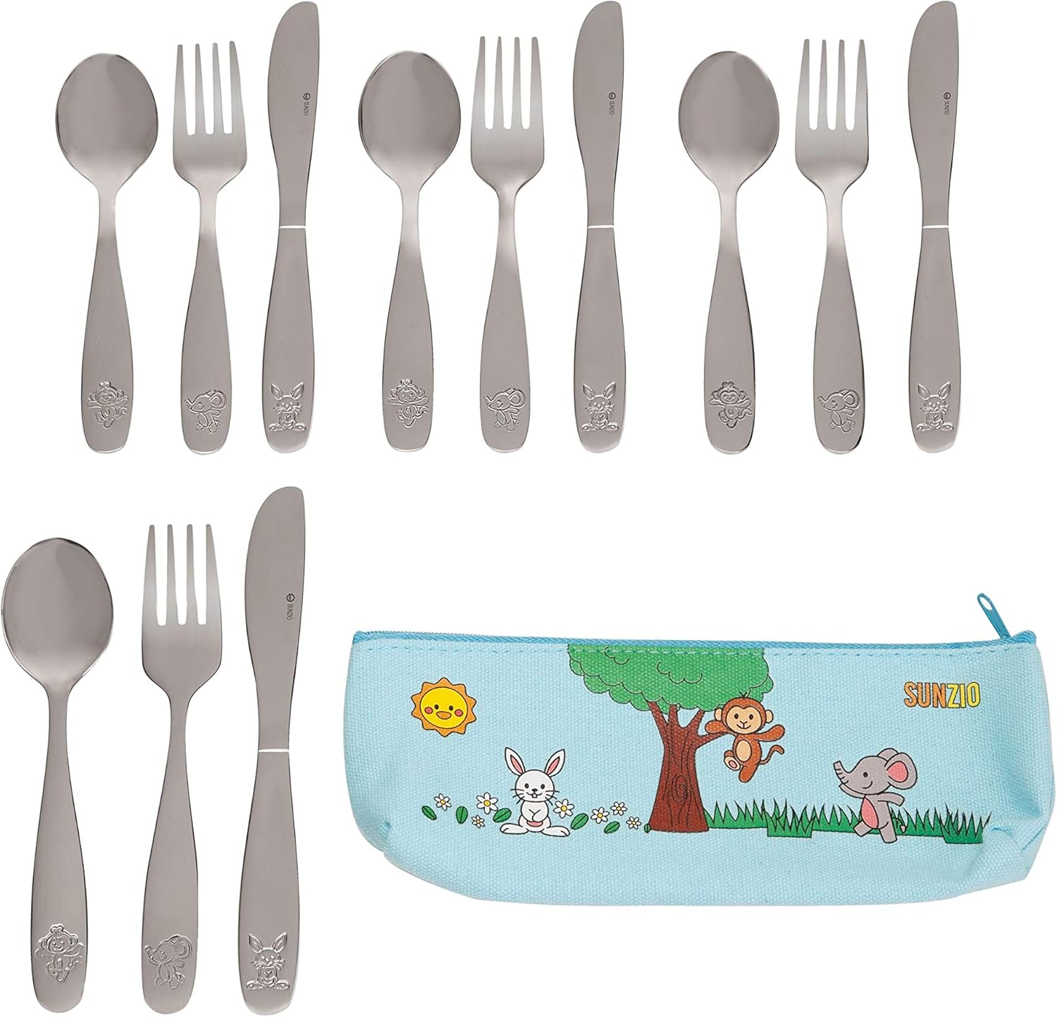 SUNZIO 12-Piece Kids Silverware Set with Travel Case