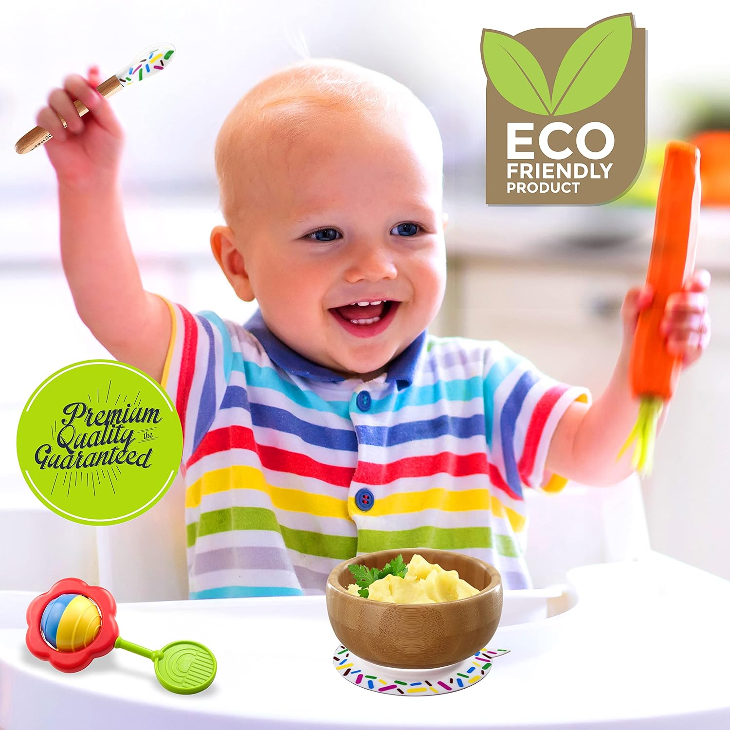 NutriChef Bamboo Feeding Bowl with Spoon and Suction Base