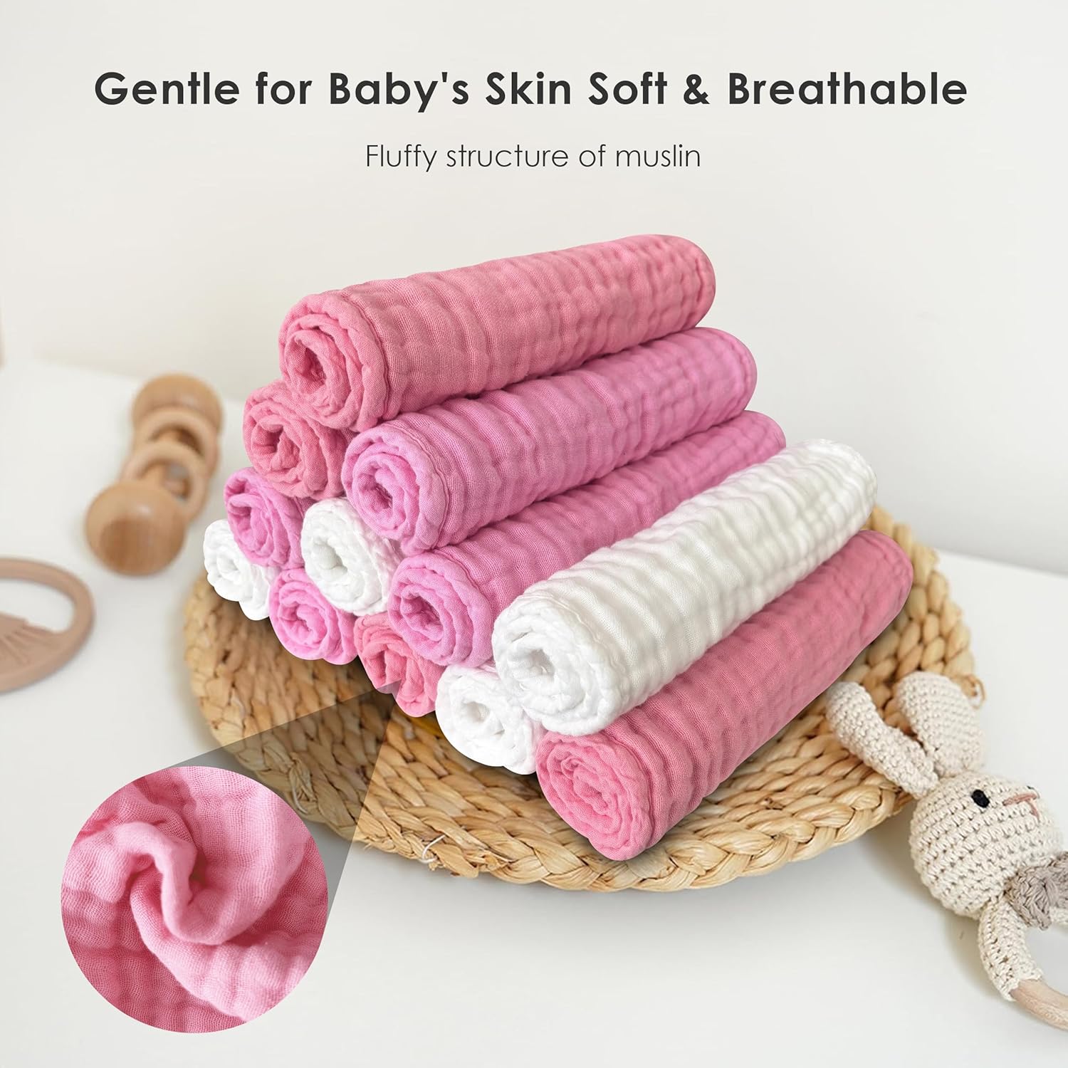 Sunny zzzZZ 12 Pack Muslin Washcloths 12x12 Inches