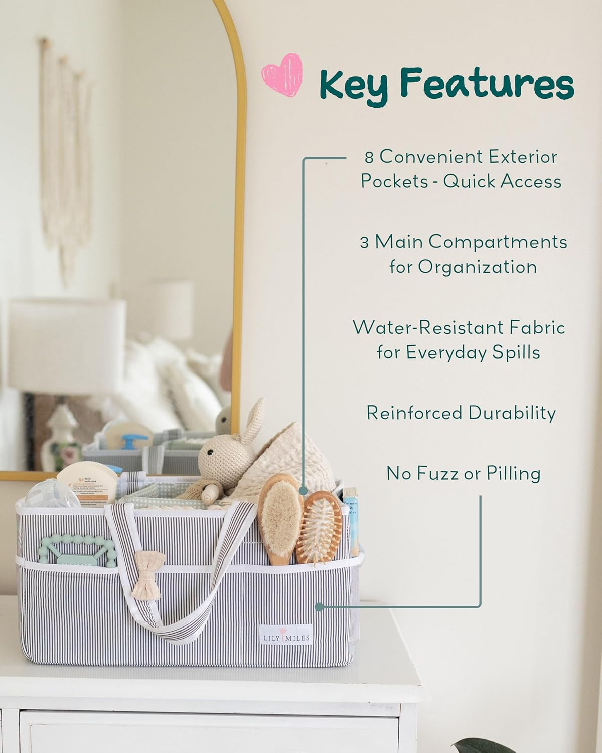 Lily Miles Diaper Caddy - Large Organize Tote for Newborn Essentials