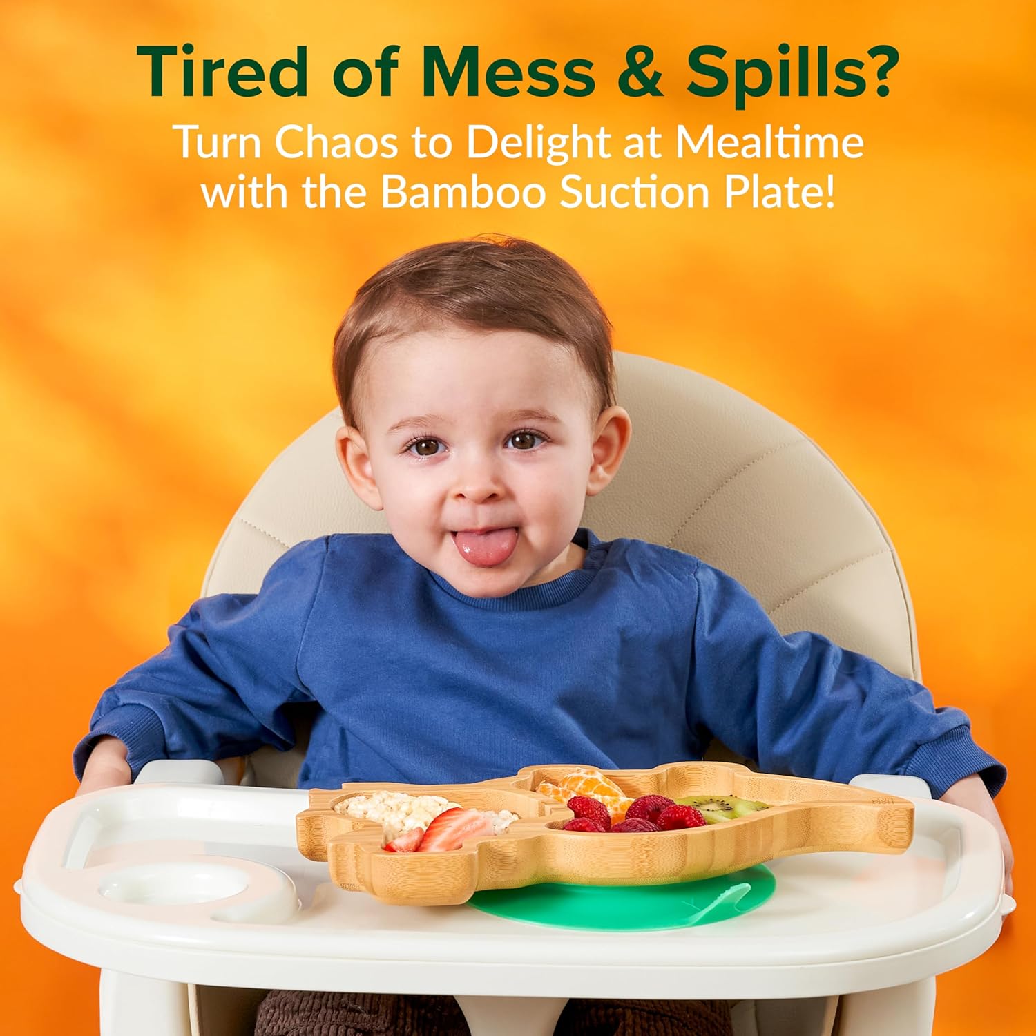 Bamboo Divided Suction Plates for Baby - Dinosaur 1