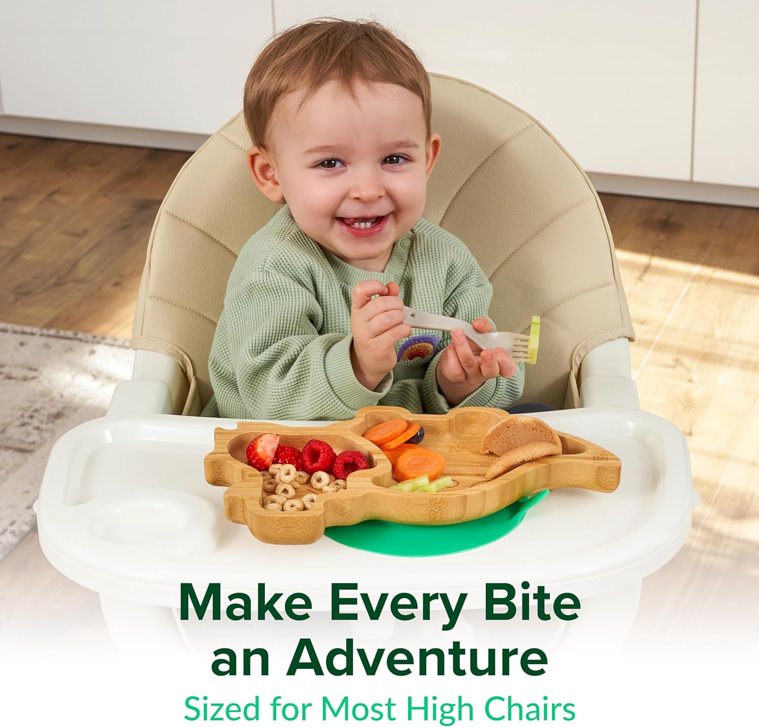 Bamboo Divided Suction Plates for Baby - Dinosaur 1