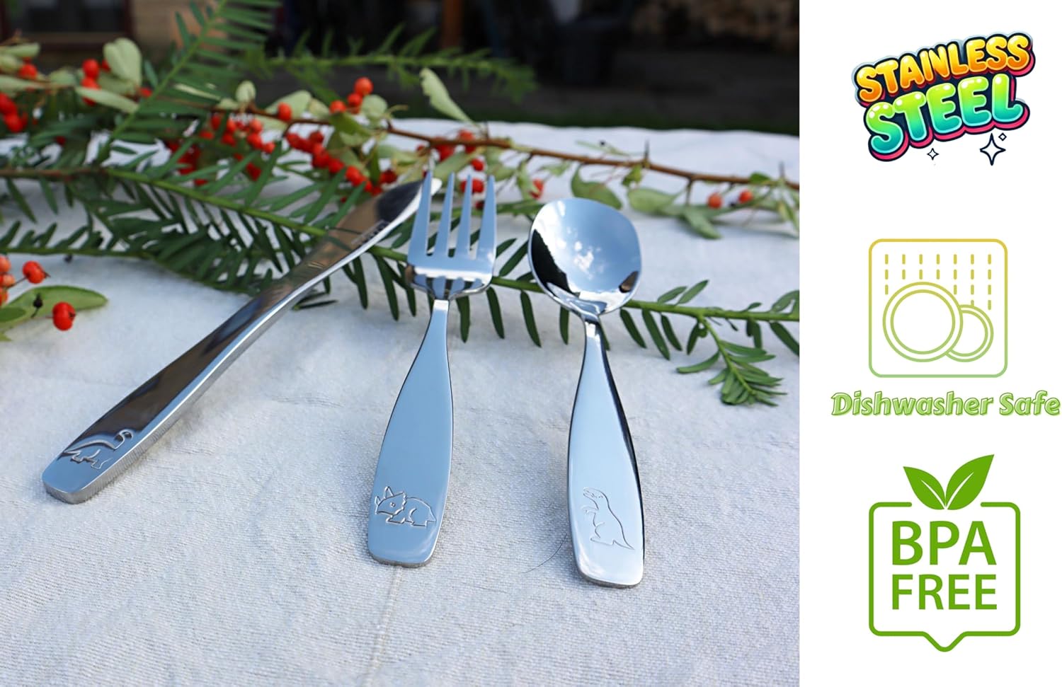 Exzact Kids Flatware Set 12pcs with Dinosaurs