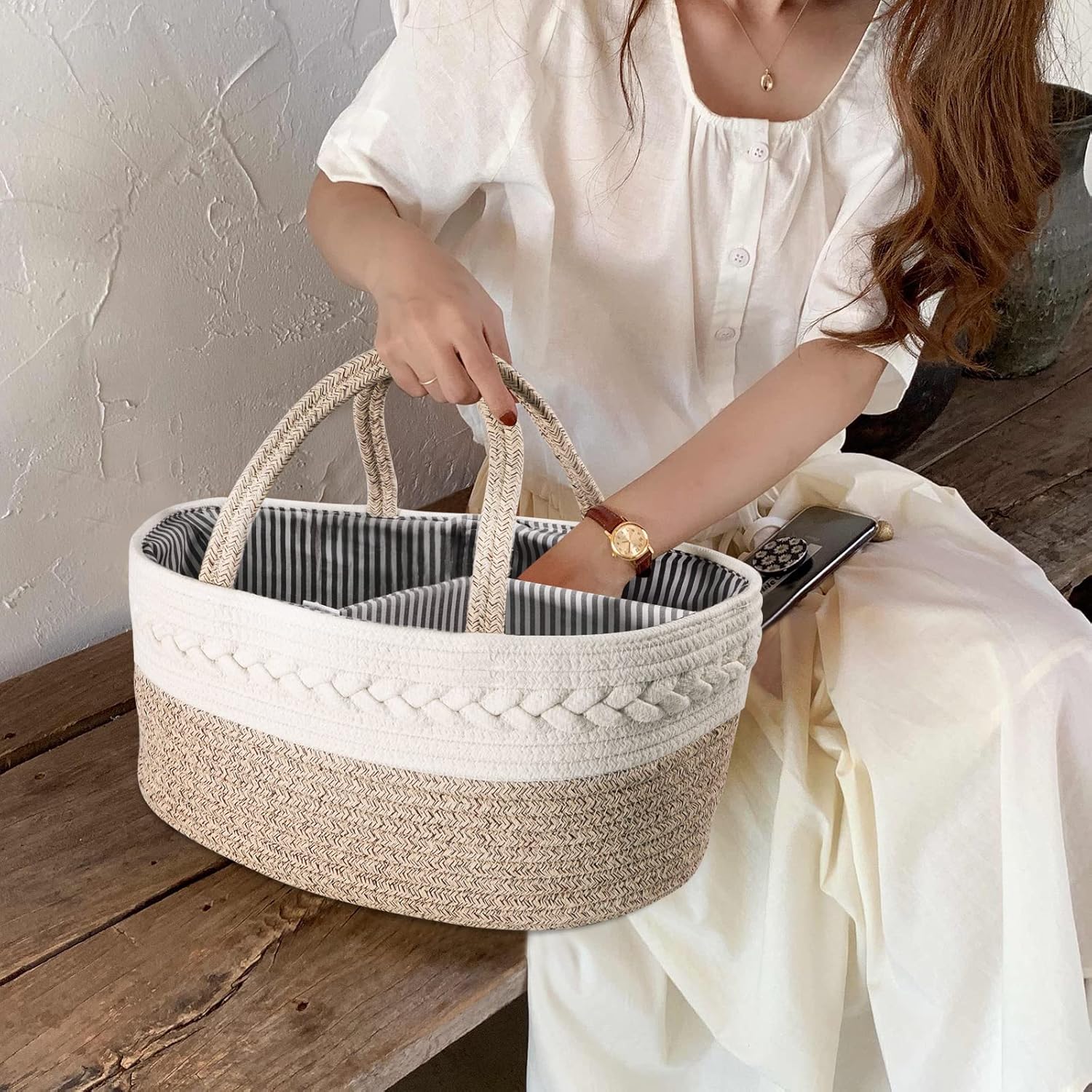 Maliton Diaper Caddy Organizer - Large Cotton Woven Basket