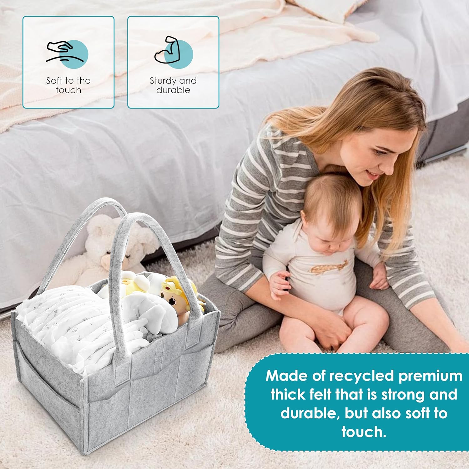 Cute Castle 2 Pack Diaper Caddy Organizer - Grey 1