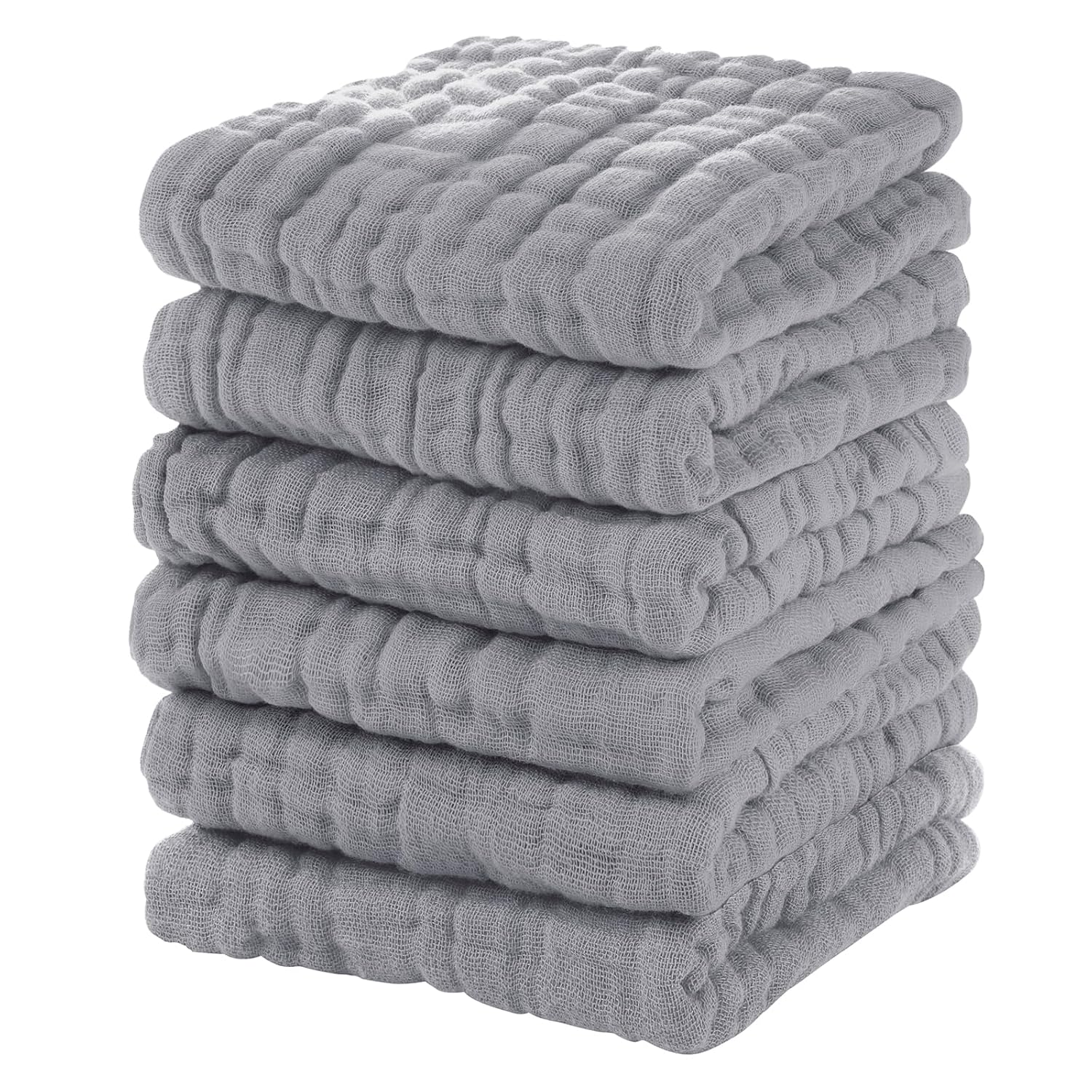 Unnivoll Muslin Baby Washcloths 6 Pack - 12x12 Light Gray 1