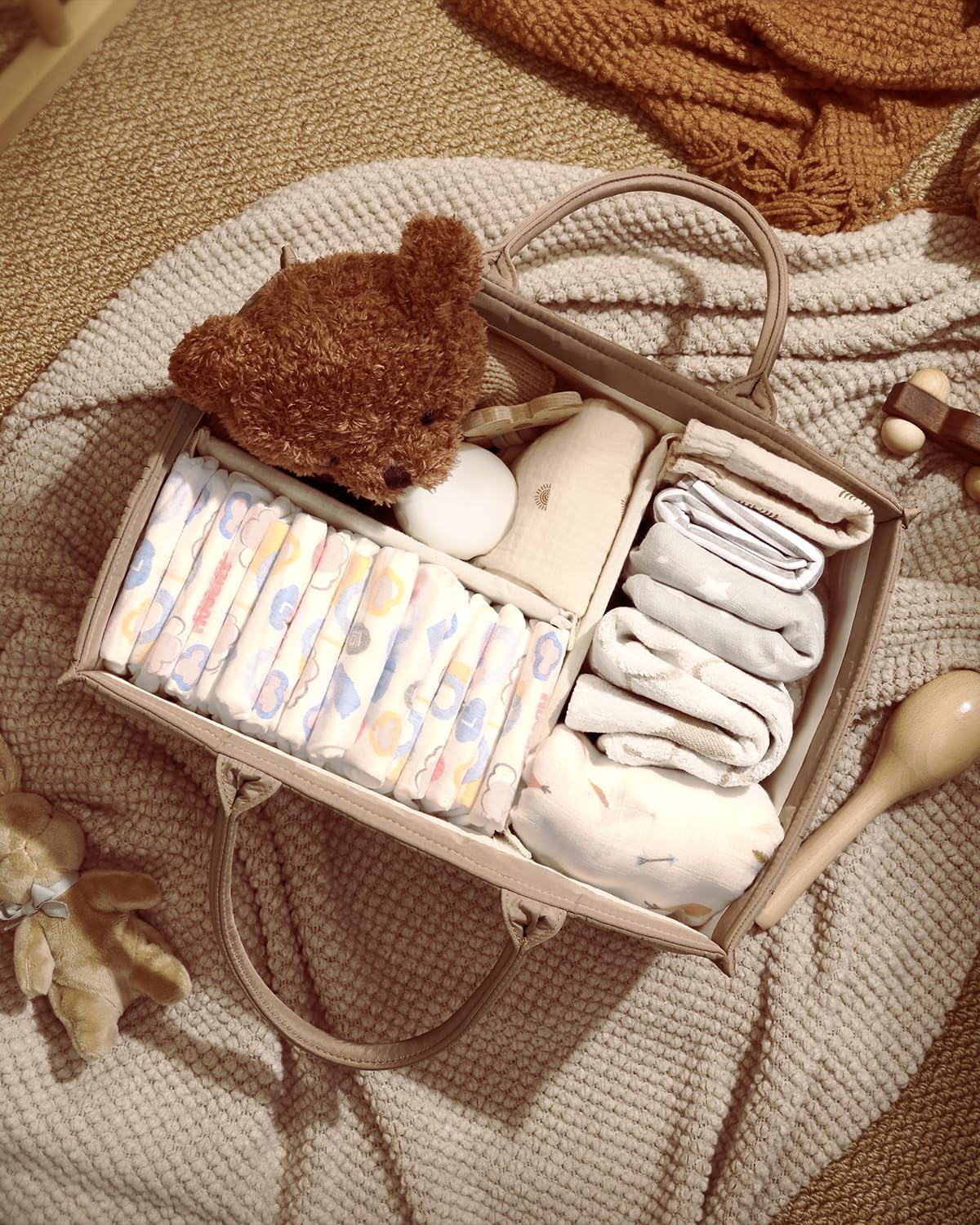 Blissful Diary Baby Diaper Caddy Organizer Mocha Brown