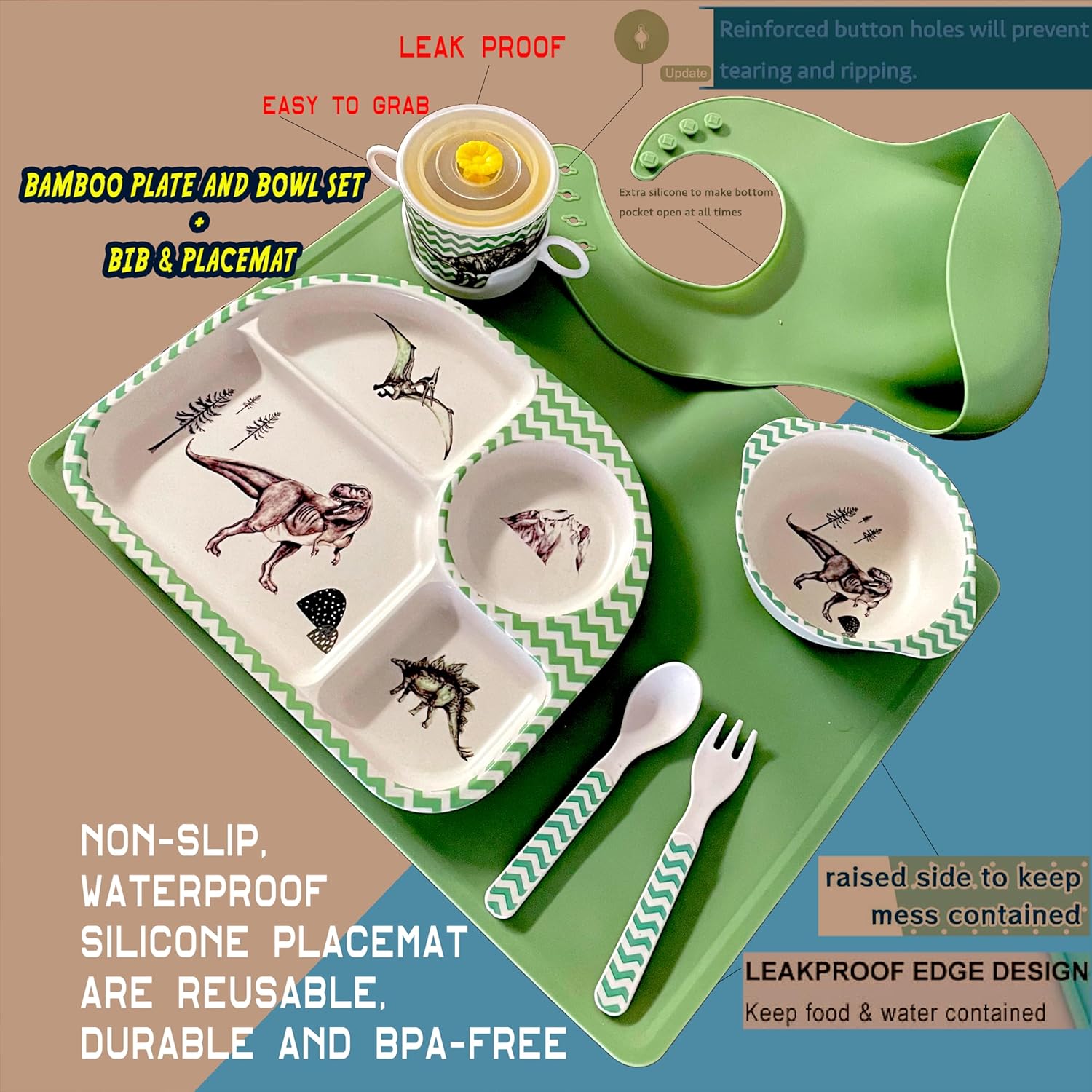 ZISaKS Toddler Plates and Bowls Set - Eco-Friendly Bamboo Kids Dinnerware