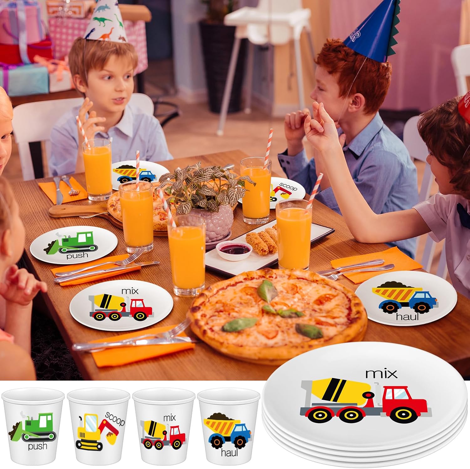 Yiyiring 4-Piece Construction Truck Dinnerware Set