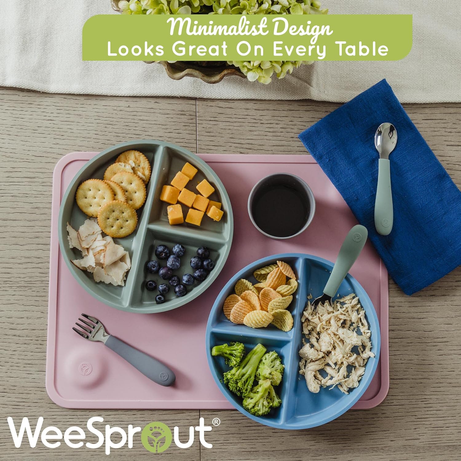 WeeSprout Set of 4 Bamboo Plates for Kids