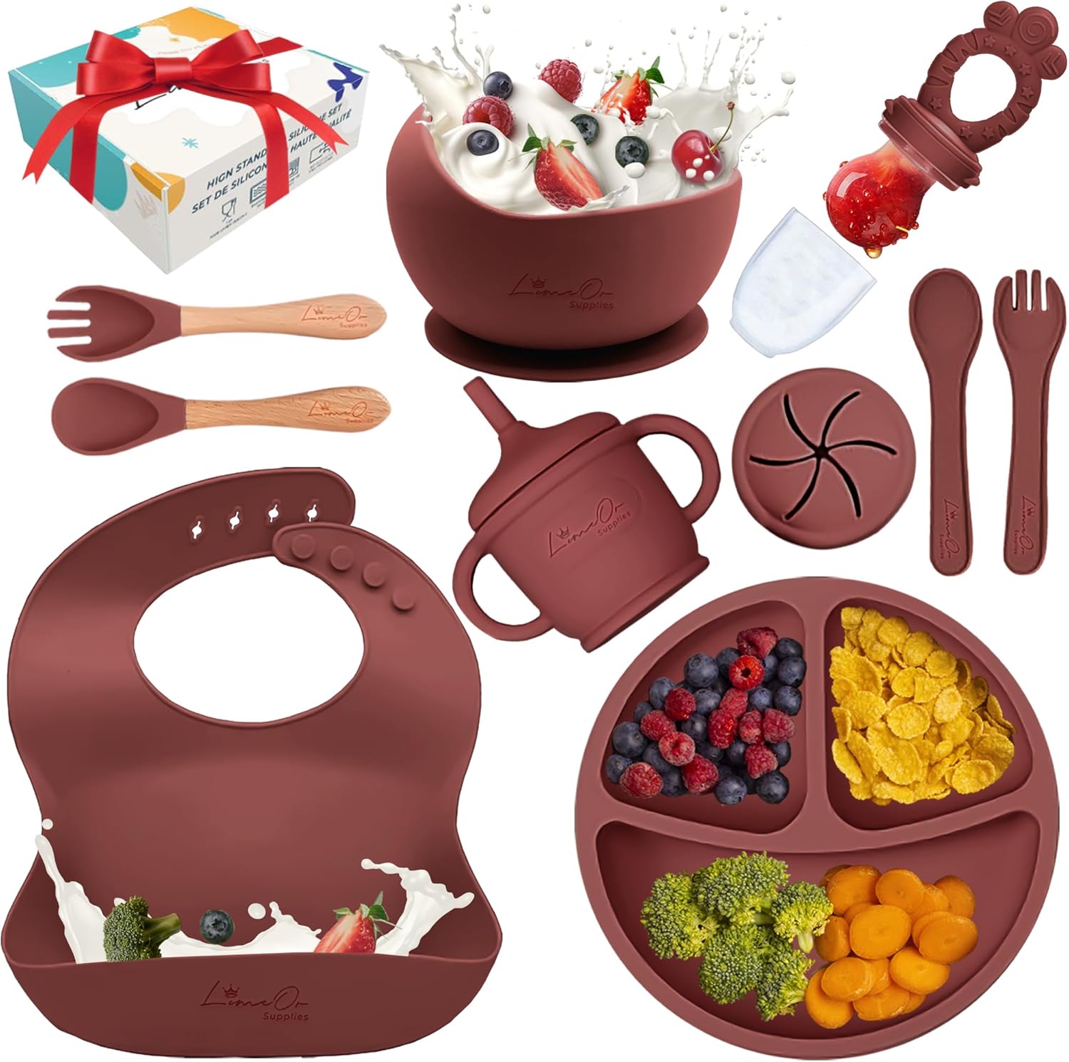 LimeOr Silicone Baby Feeding Set - BPA-Free 6-12 Months