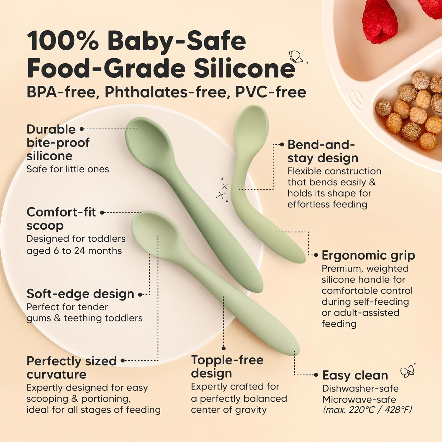 KeaBabies 3-Pack Silicone Baby Spoons for Self-Feeding 1