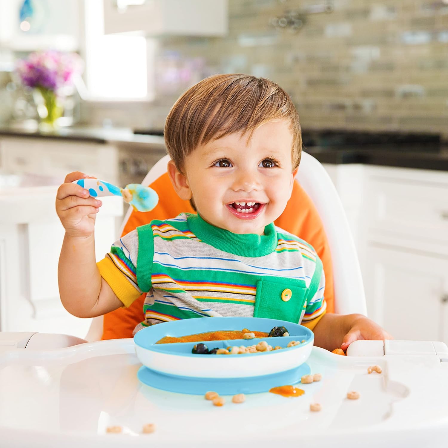 Munchkin Stay Put Bowls and Divided Plates 5 Pack Blue Green Purple