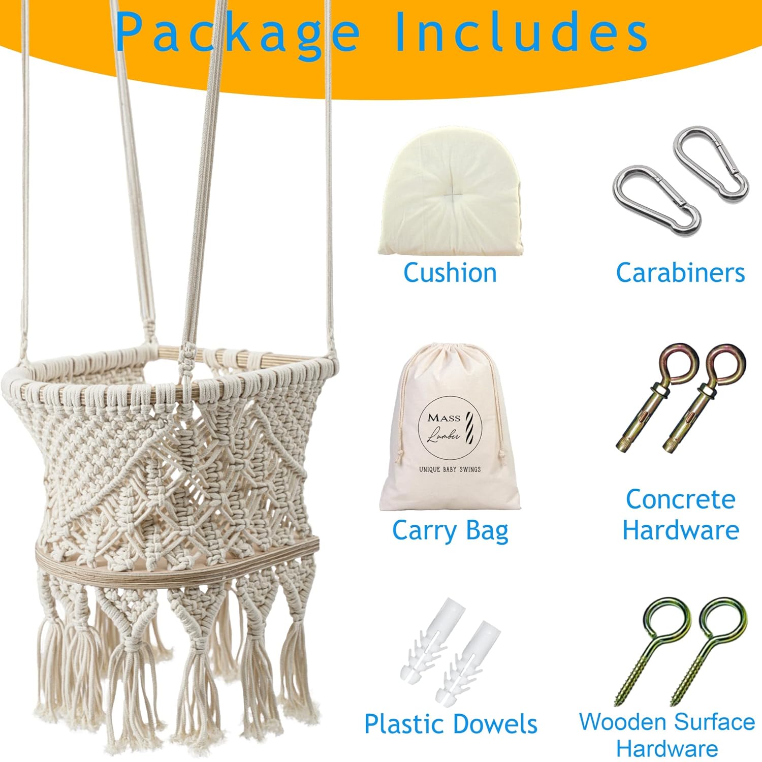 Macrame Baby Swing Chair with Cushion and Storage Bag
