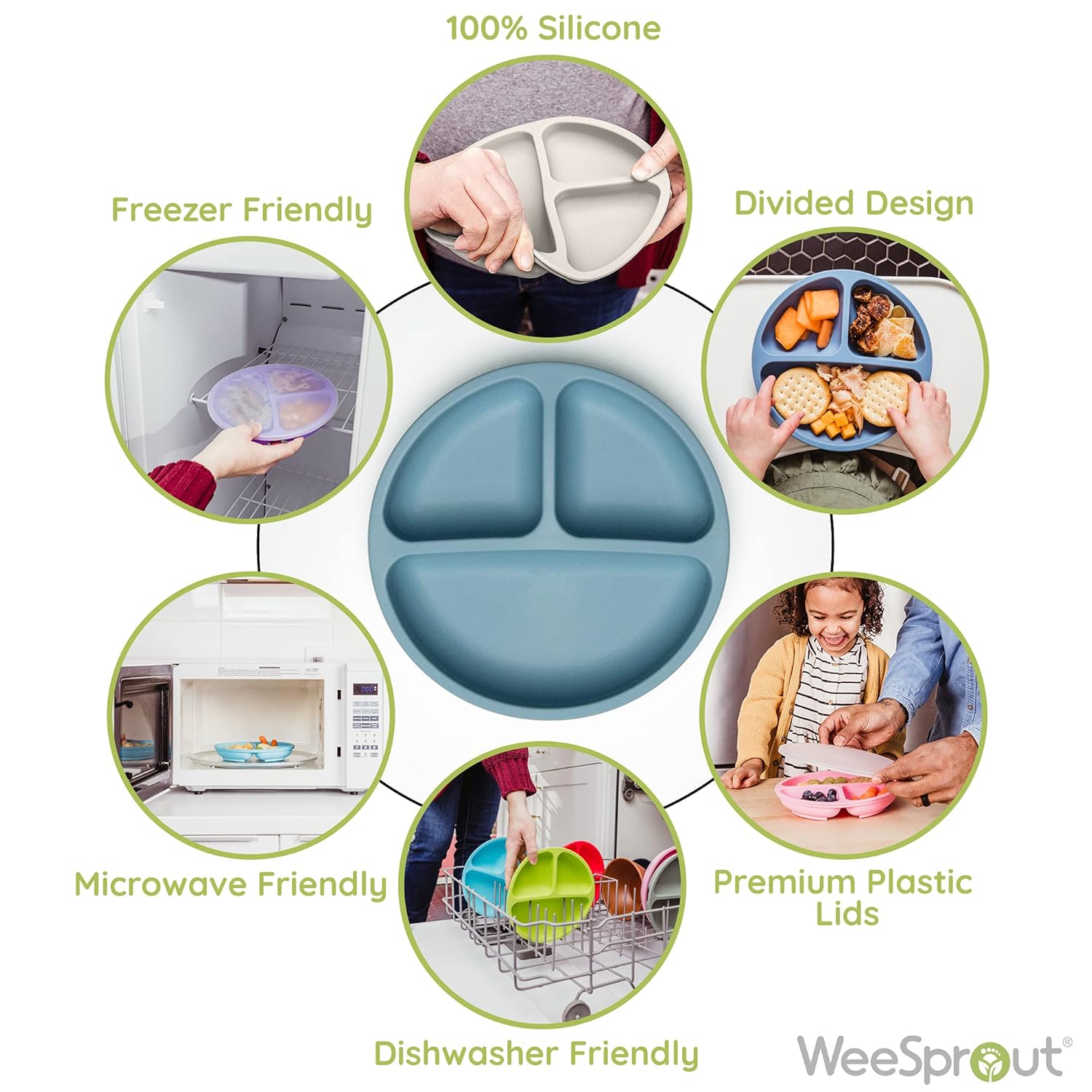 WeeSprout 3 Pack Silicone Plates with Lids for Babies and Toddlers