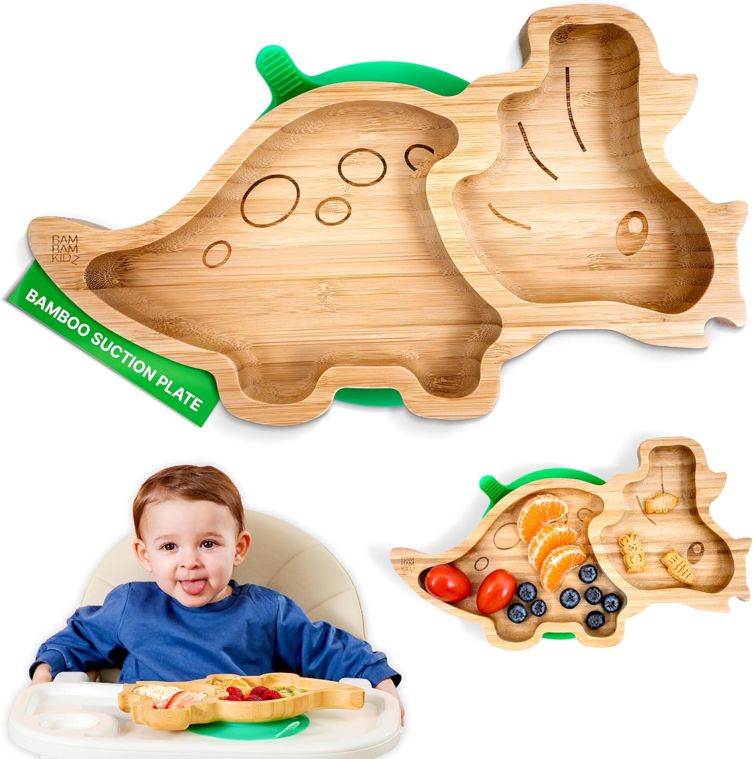 Bamboo Divided Suction Plates for Baby - Dinosaur 1