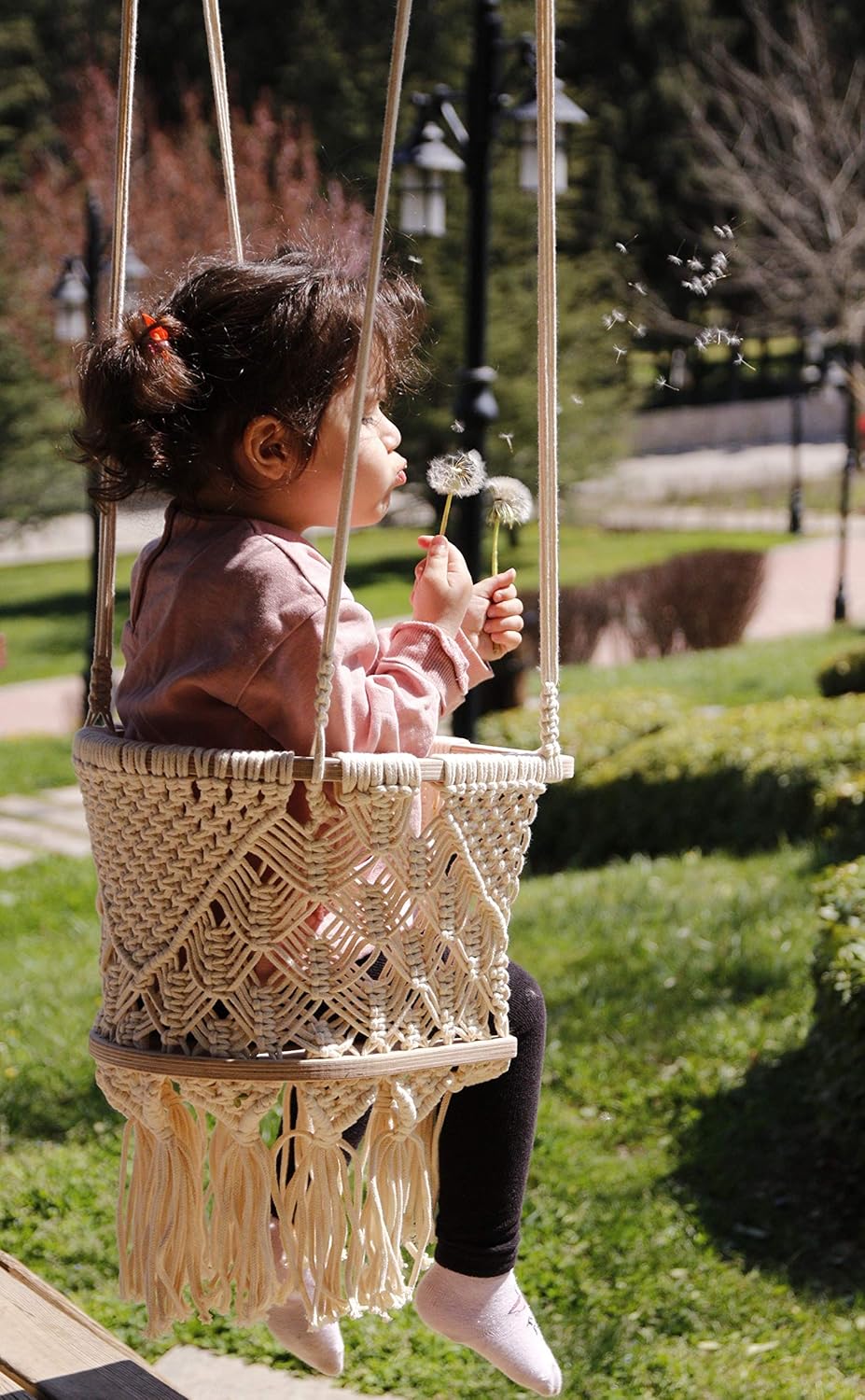 Macrame Baby Swing Chair with Cushion and Storage Bag