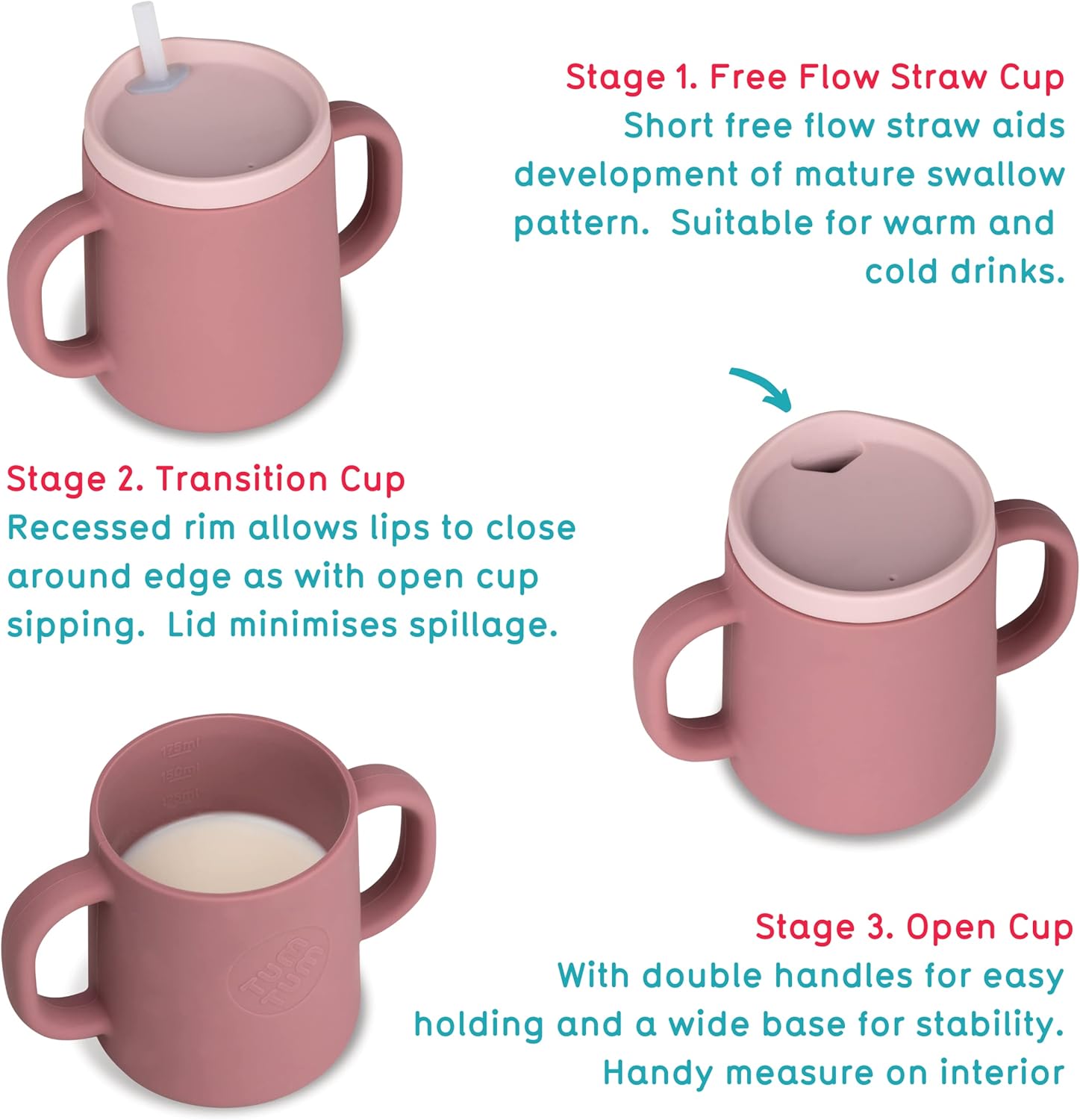 3 Way Baby Trainer Cup for 6m Pink 1