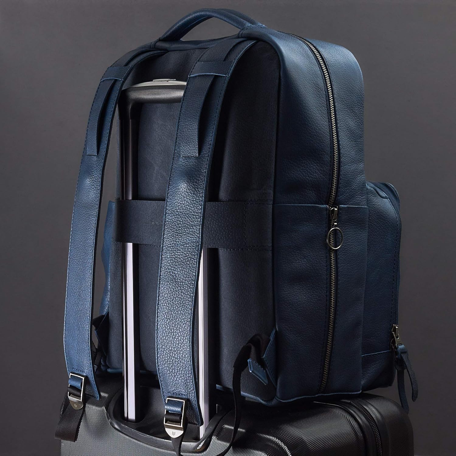 Capra Leather Blue Diaper Bag Backpack Multi Functional with Changing Pad