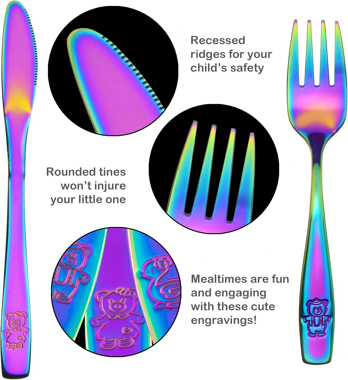 GlossyEnd 9 Piece Rainbow Kids Cutlery Set