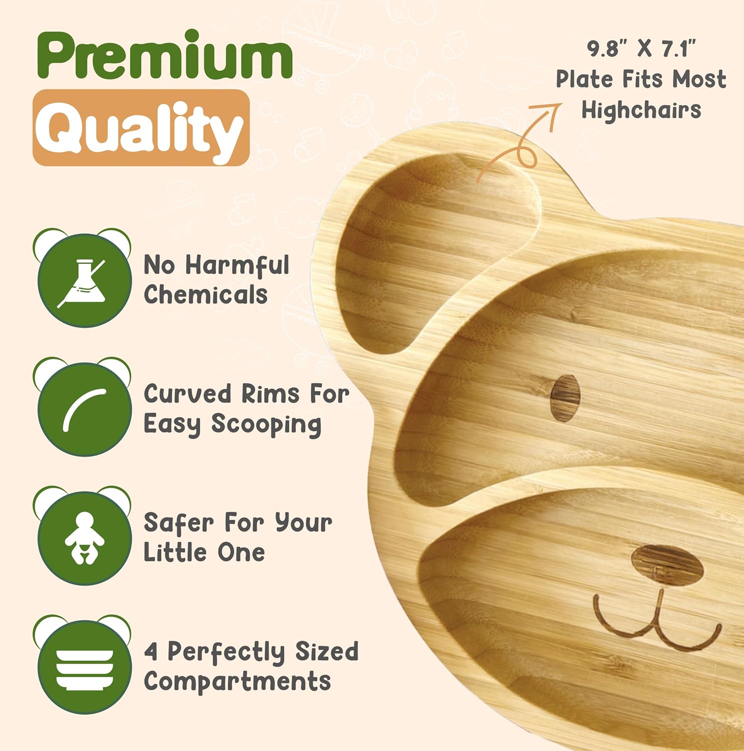 Bamboo Plates For Kids Pink Bear Design