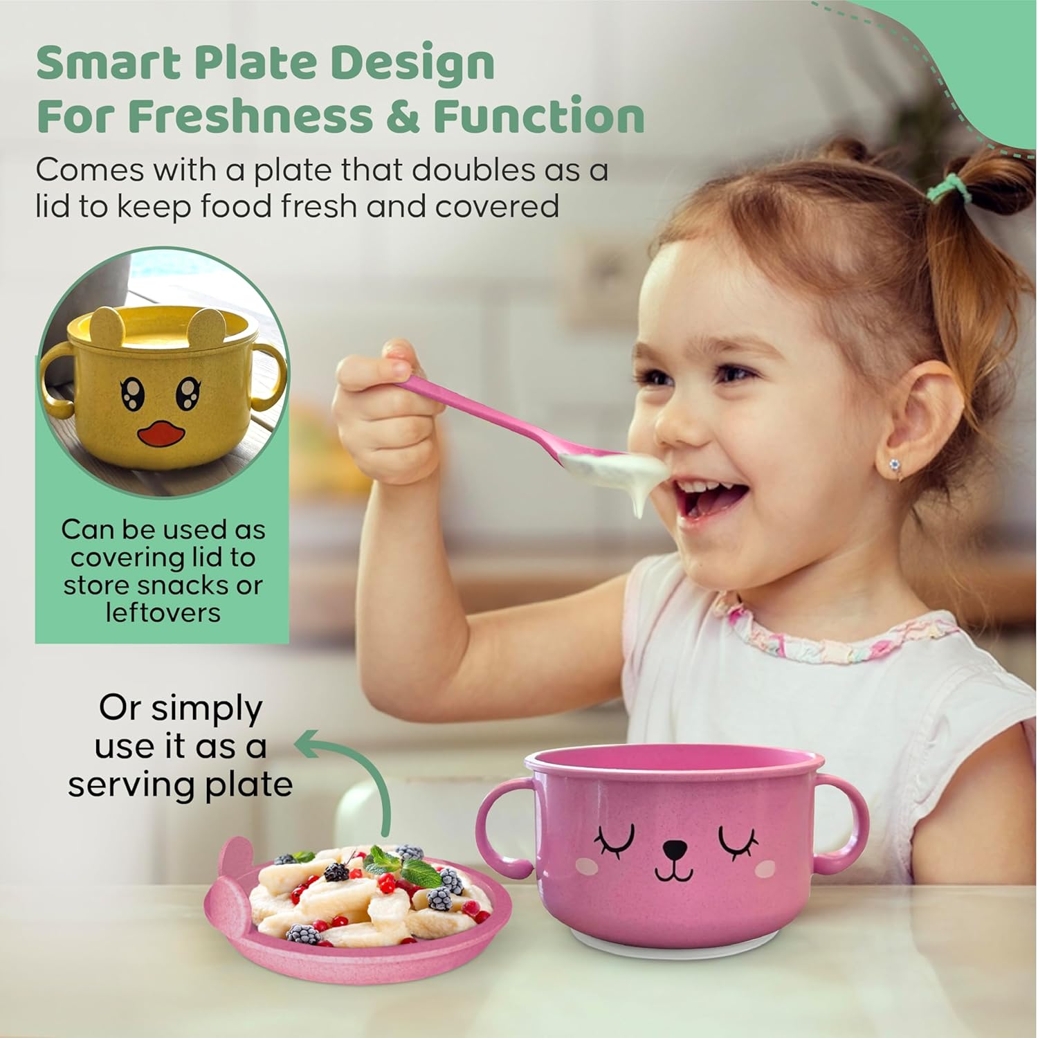 SnugglyBites Suction Bowls for Babies Toddlers Pink White