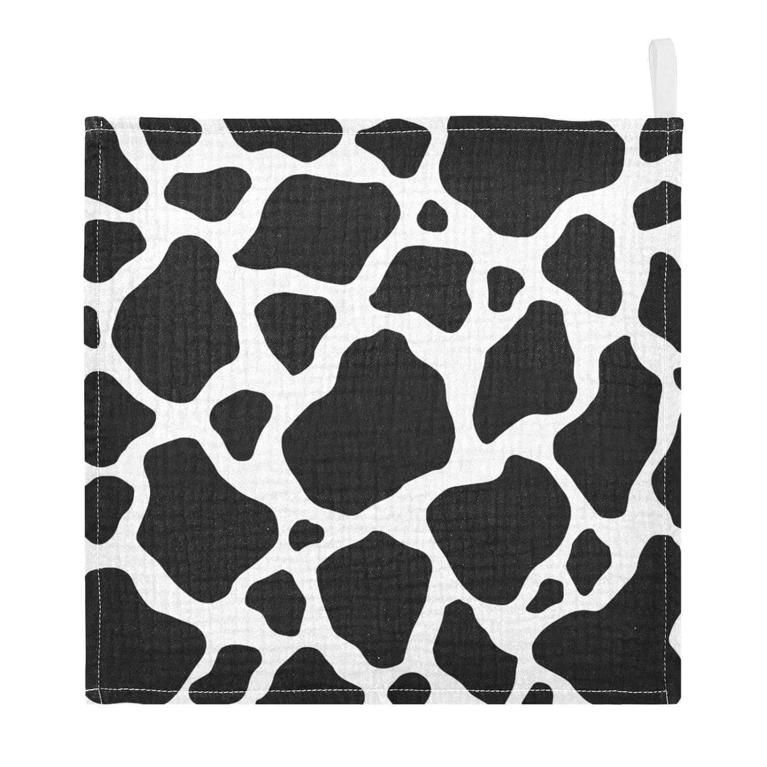 WIFIU 12x12 Inch Black White Cow Print Muslin Washcloths 5 Pack