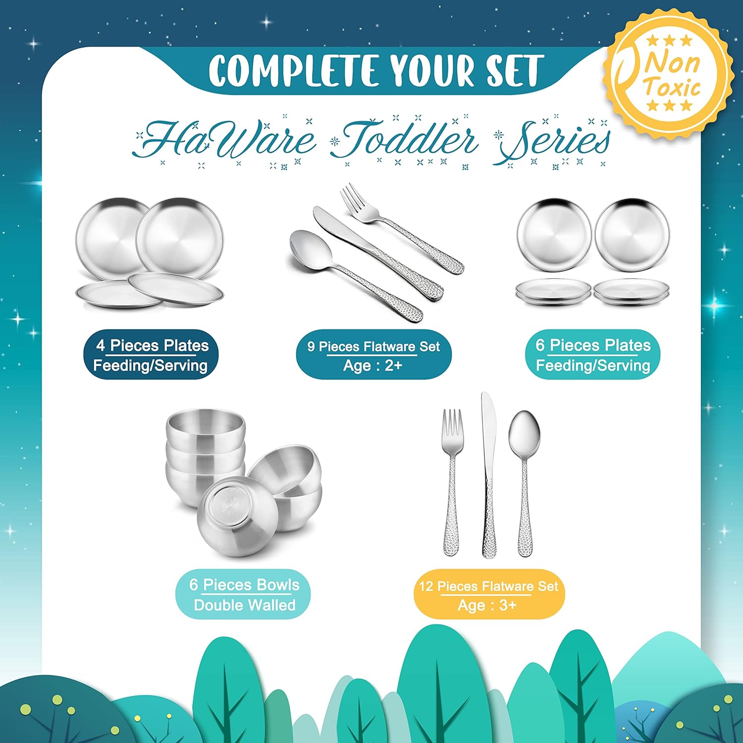 HaWare 6-Piece Stainless Steel Toddler Bowls