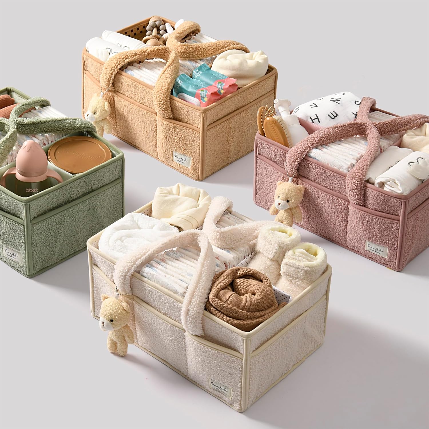 PeraBella Diaper Caddy Organizer with Teddy Bear Charm