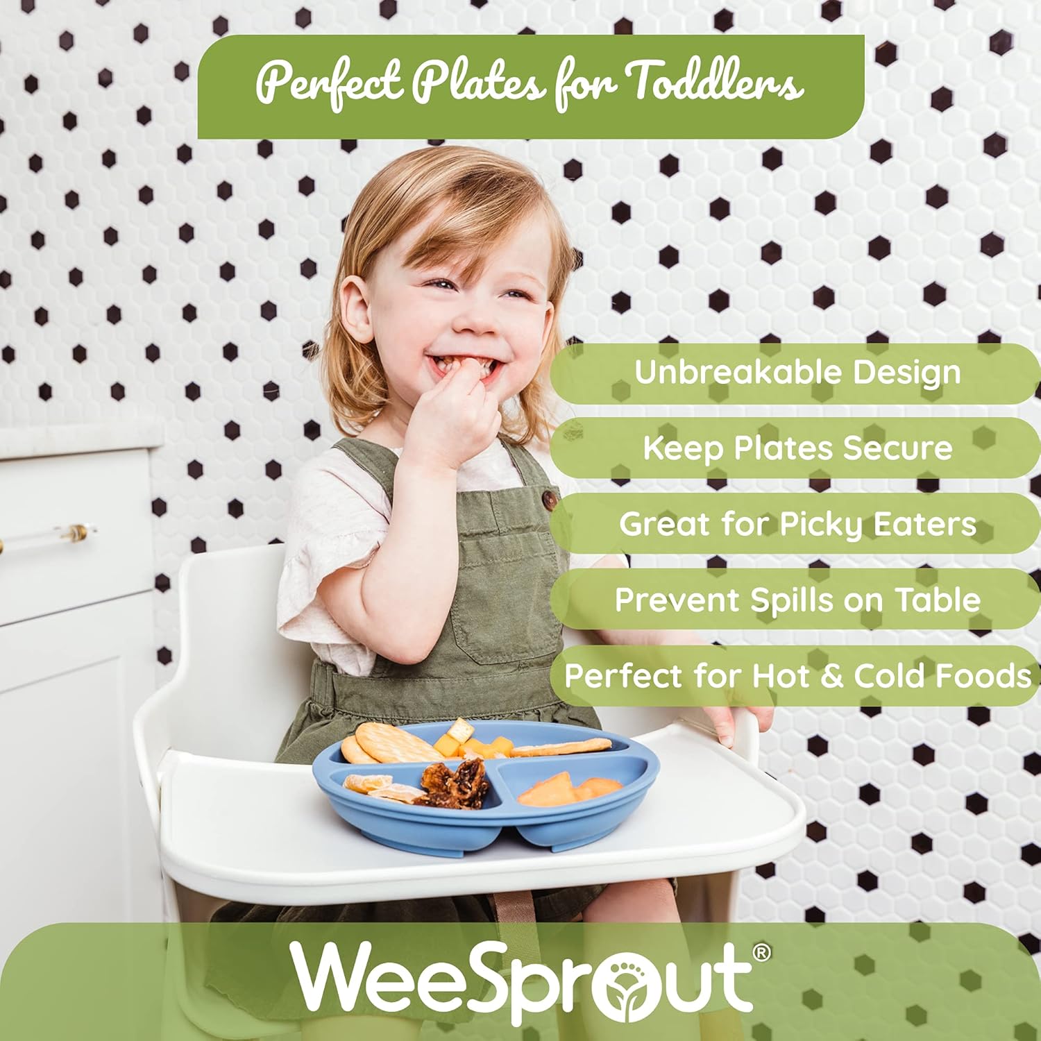 WeeSprout Suction Plates with Lids for Toddlers - 3 Pack