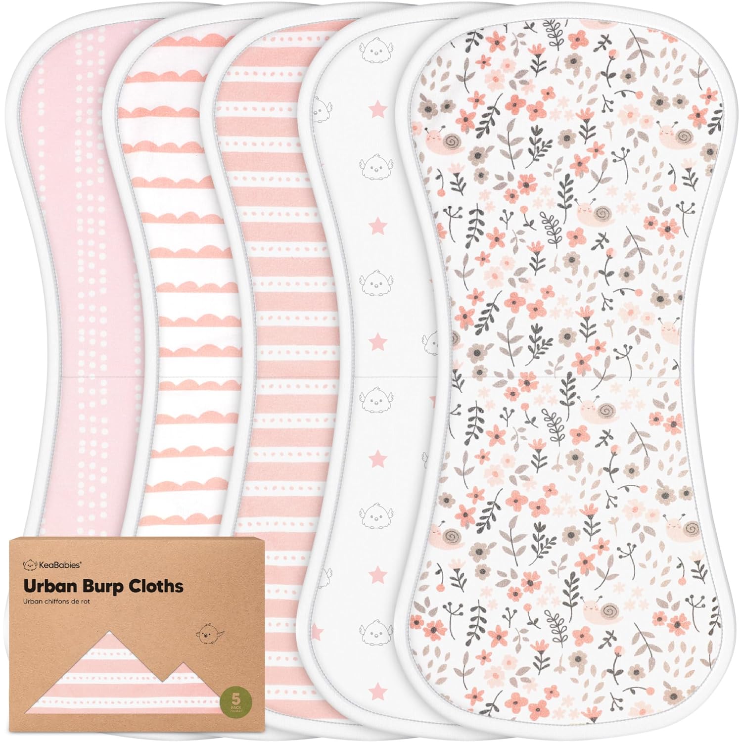 KeaBabies Organic Burp Cloths - 5-Pack Super Absorbent Soft Plush