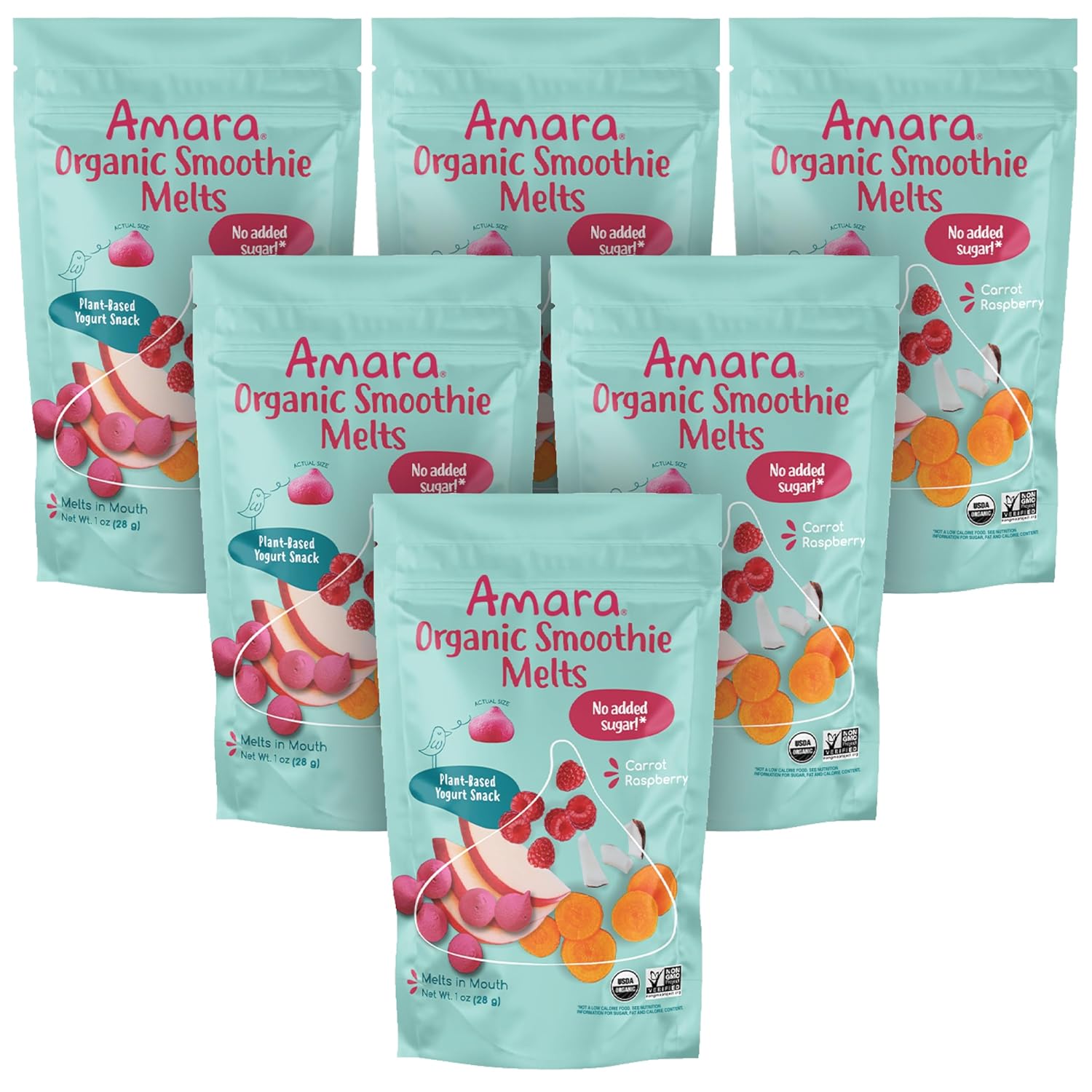 Amara Carrot Raspberry Smoothie Melts - 6 Resealable Bags
