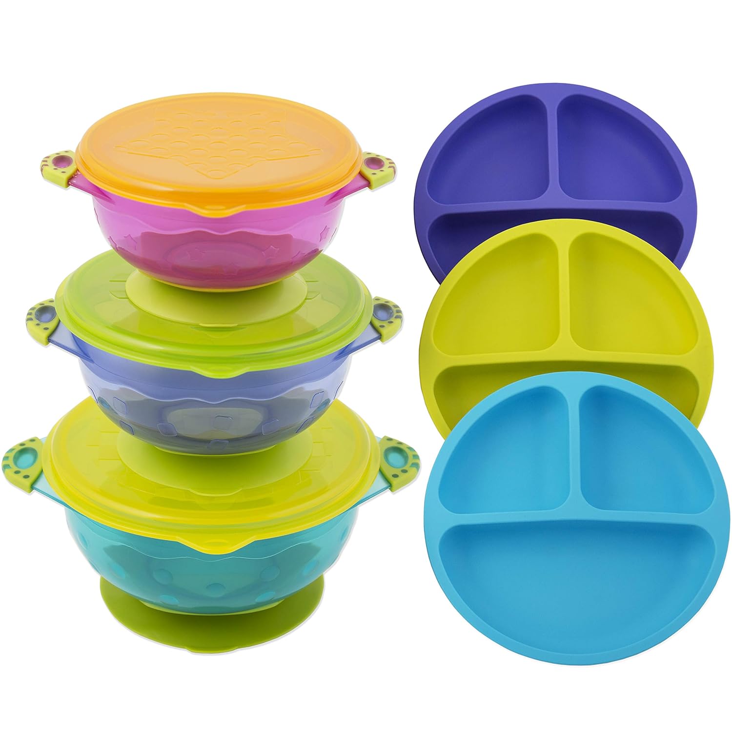 EVLAS Toddler Plates Bowls Set with Suction Base