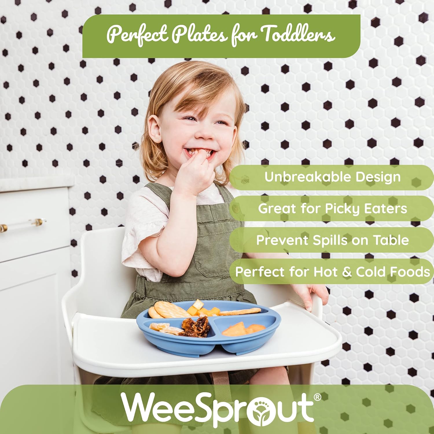WeeSprout Unbreakable Silicone Divided Plates 3-Piece Set