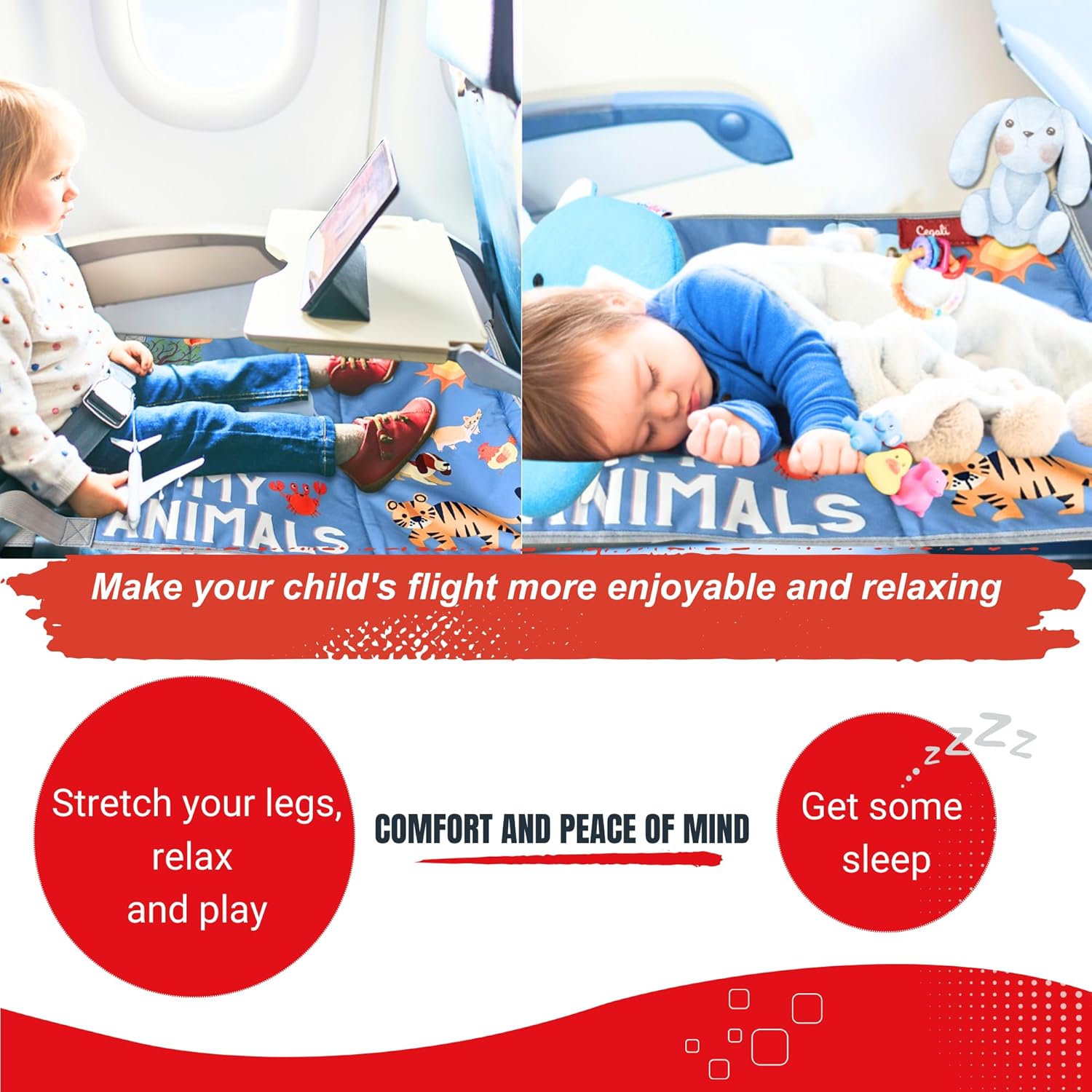 Cegali Airplane Seat Extender for Kids Cool Grey