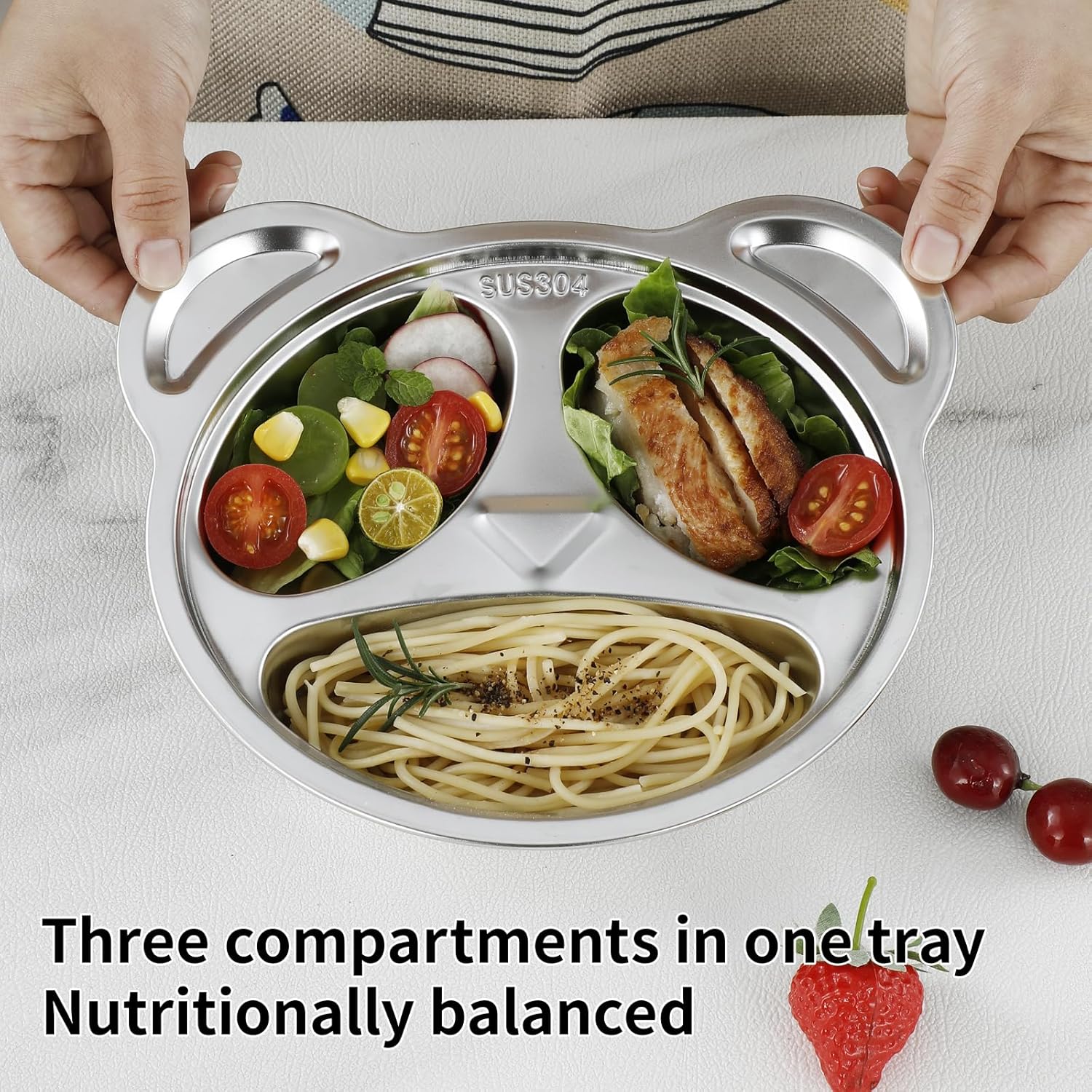 YLARMY Set of 4 Stainless Steel Divided Plates and Utensils for Kids
