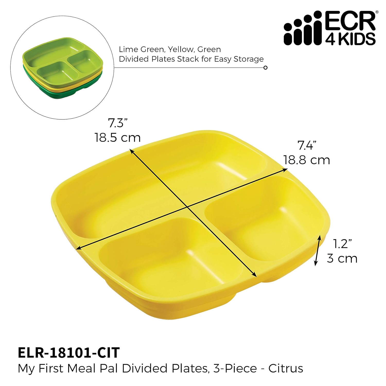 ECR4Kids My First Meal Pal 3-Pack Divided Plates