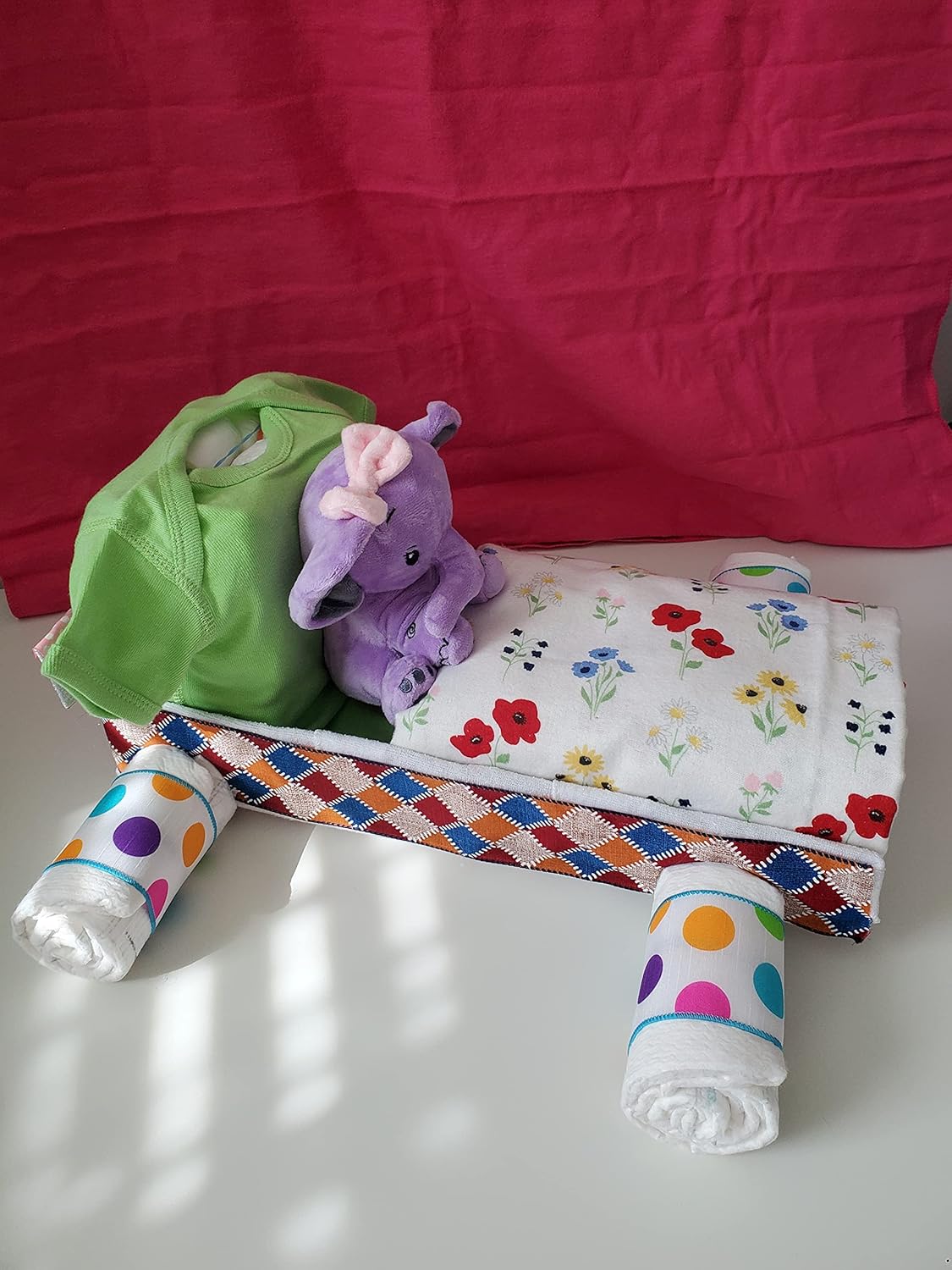 Racecar Diaper Cake with Flowers and Polka Dots 1