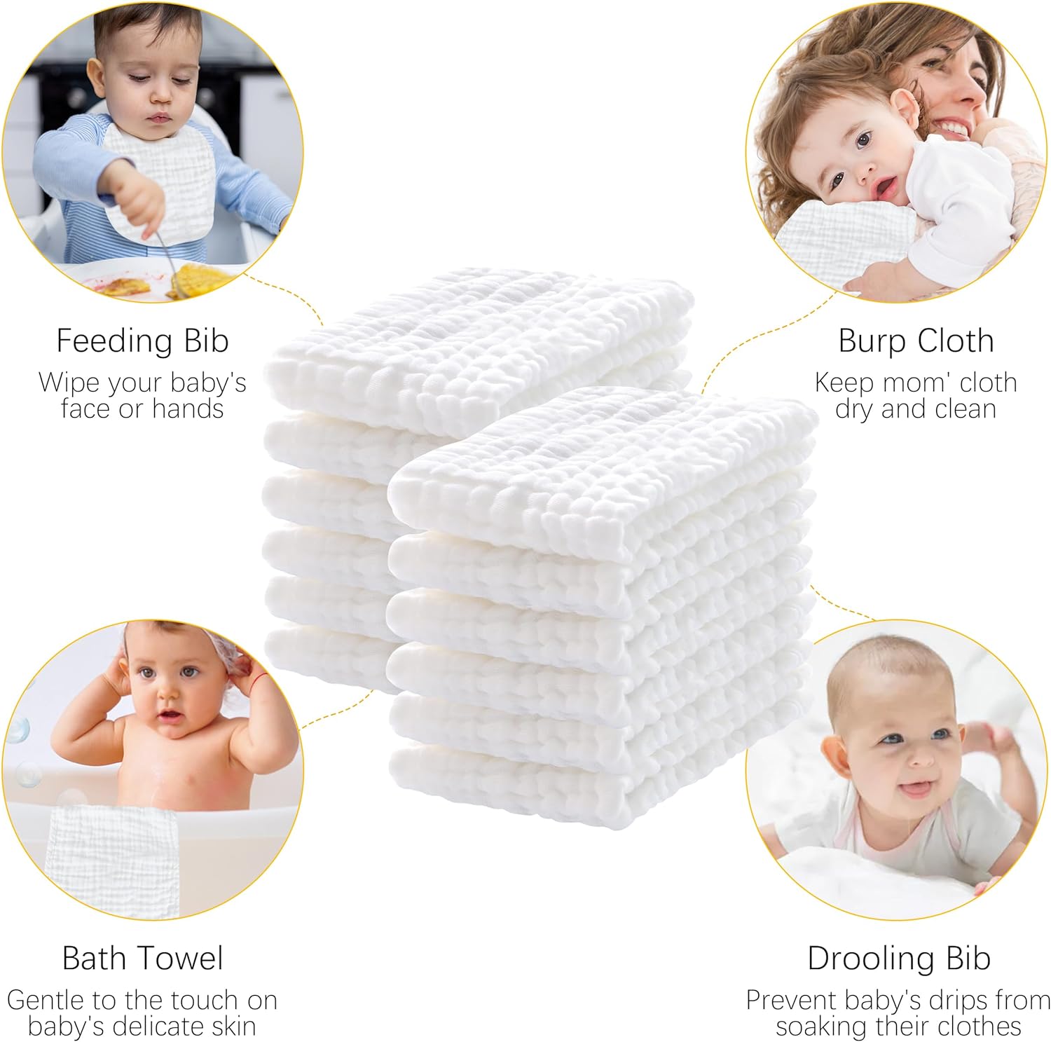 Lovely Care 12 Pack Muslin Burp Cloths 20x10 Inch