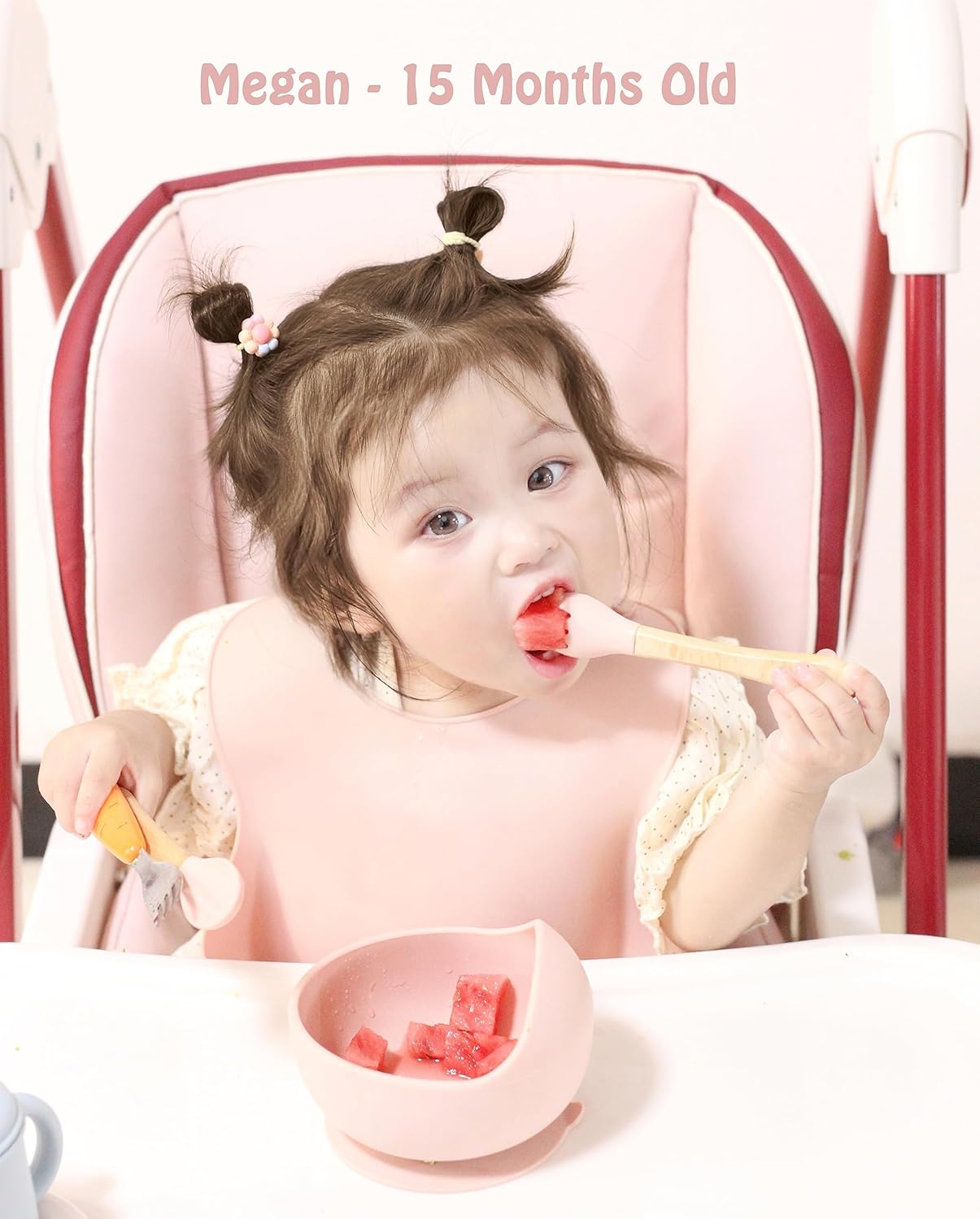 Ginbear Baby Feeding Set with Suction Bowl Silicone Bib and Spoon Baby Pink