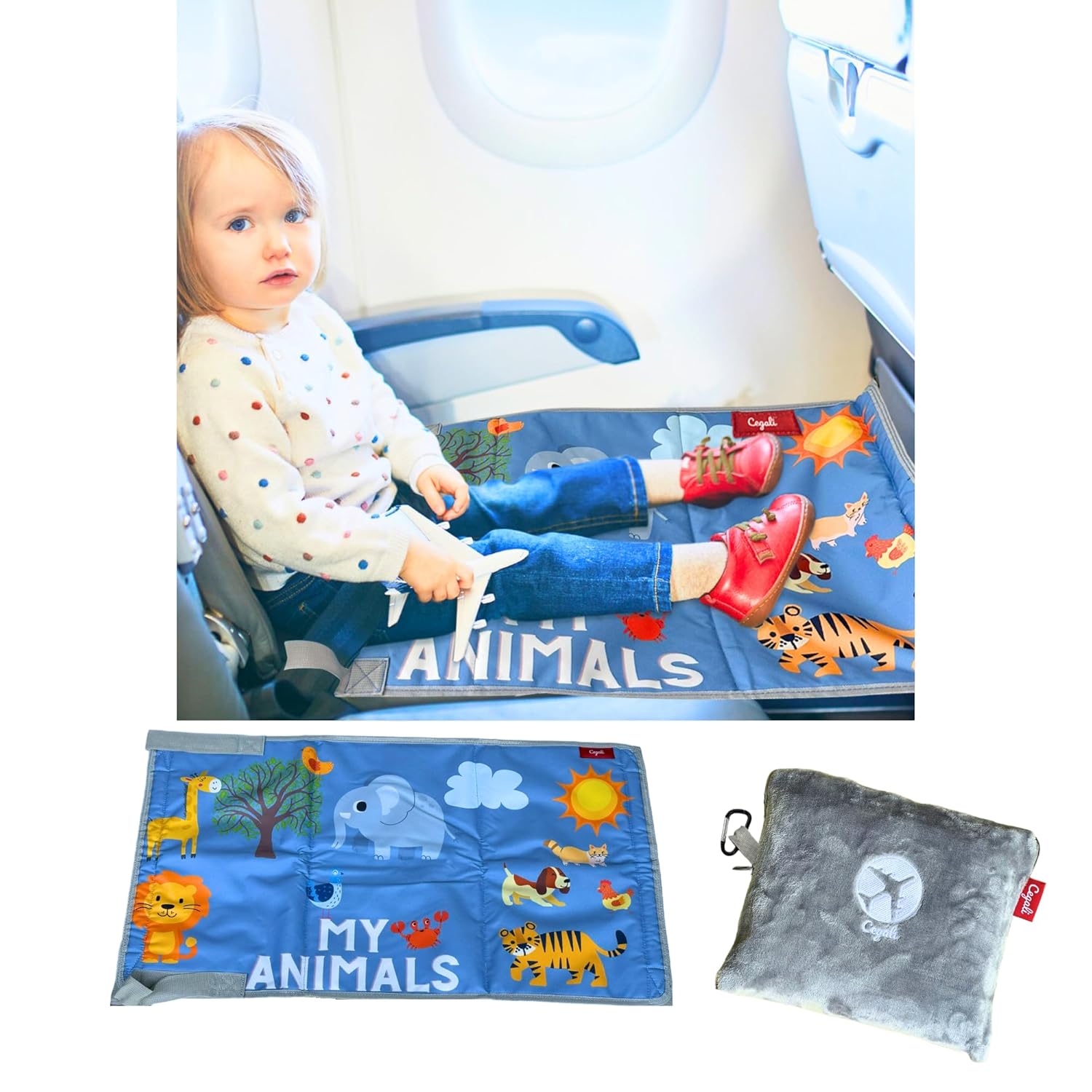 Cegali Airplane Seat Extender for Kids Cool Grey