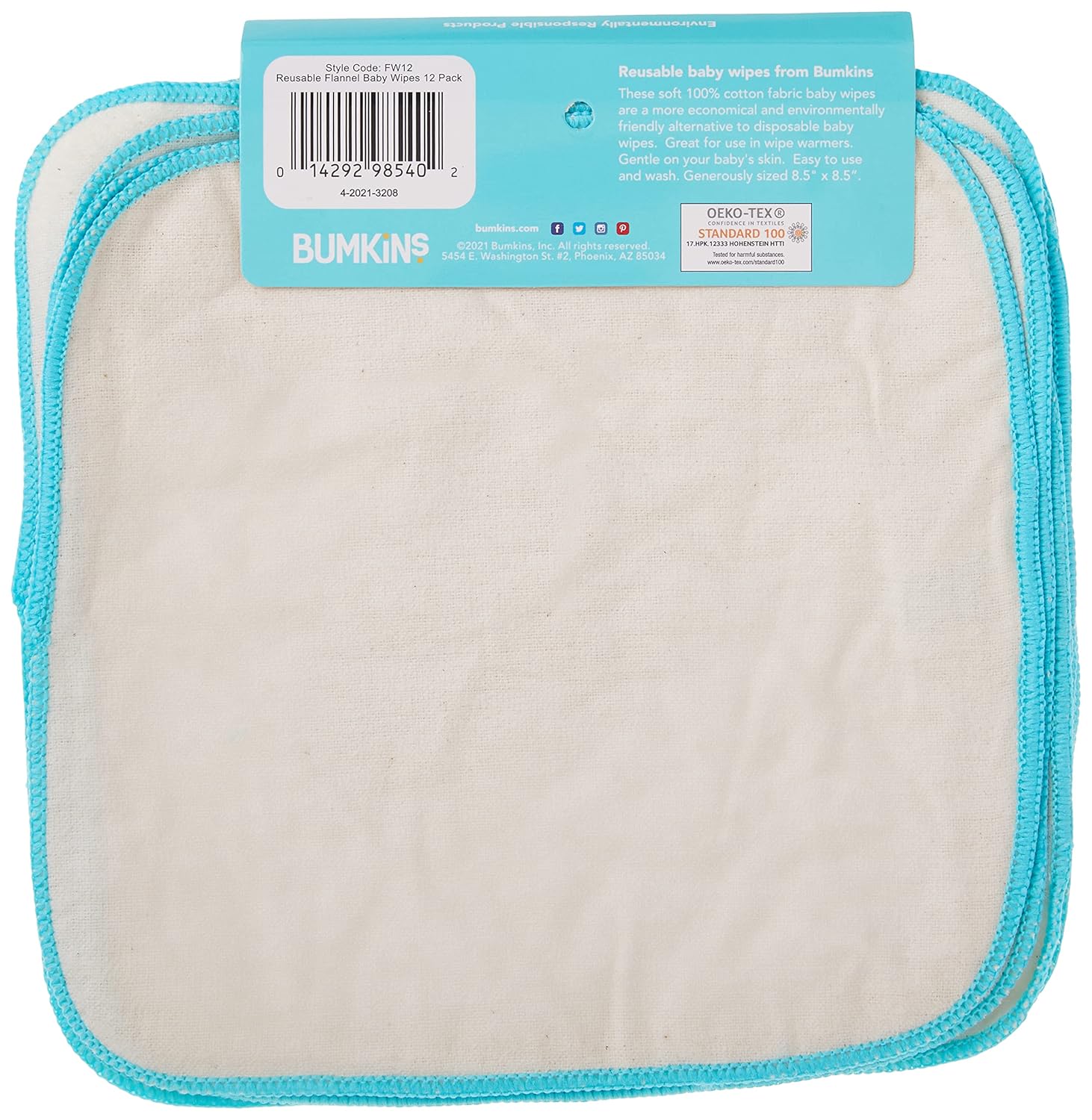 Bumkins Reusable Flannel Baby Wipes 12 Count